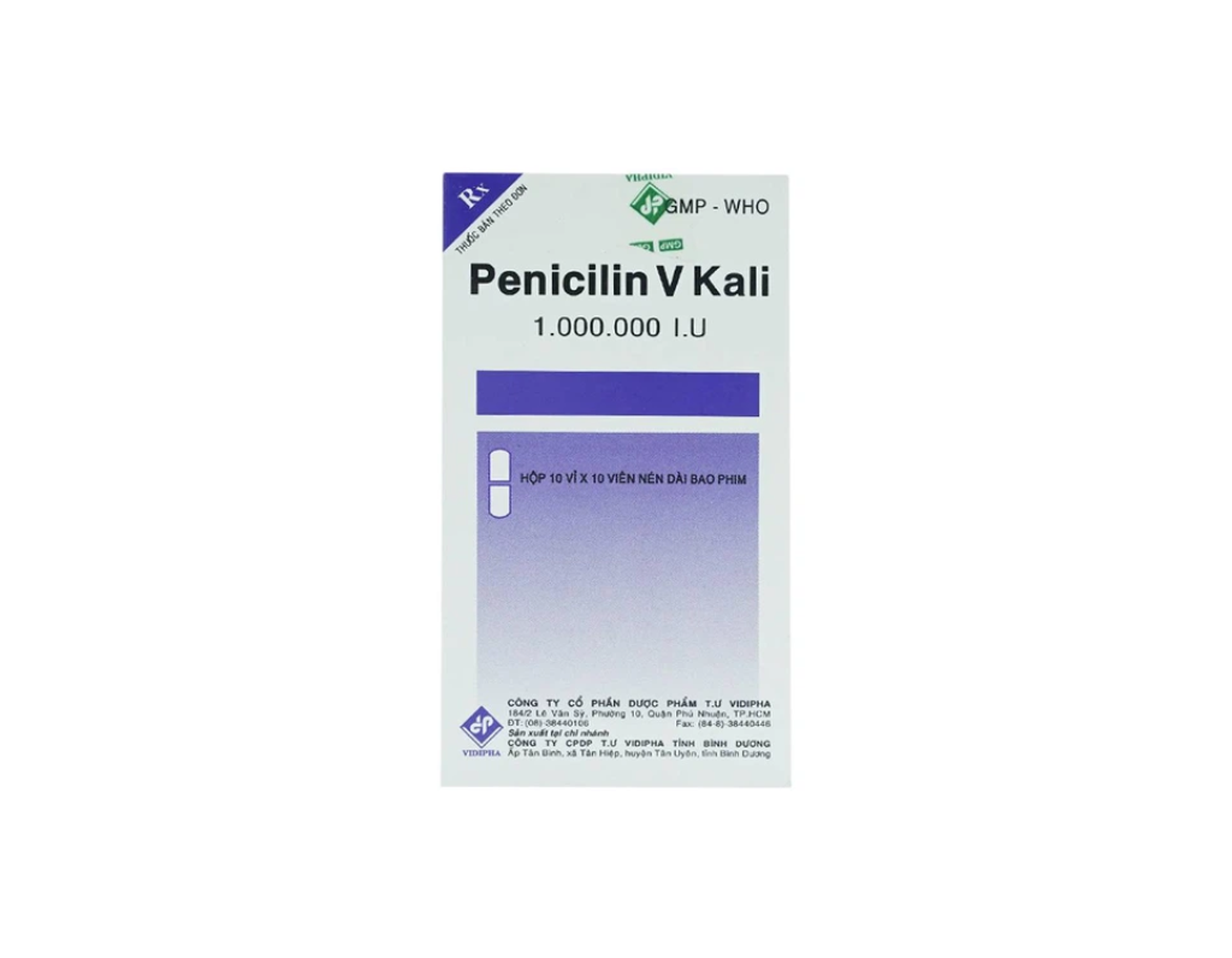 Thuốc Penicilin V Kali 1.000.000 I.U Vidipha điều trị và dự phòng các chứng nhiễm khuẩn (Hộp 10 vỉ x 10 viên)