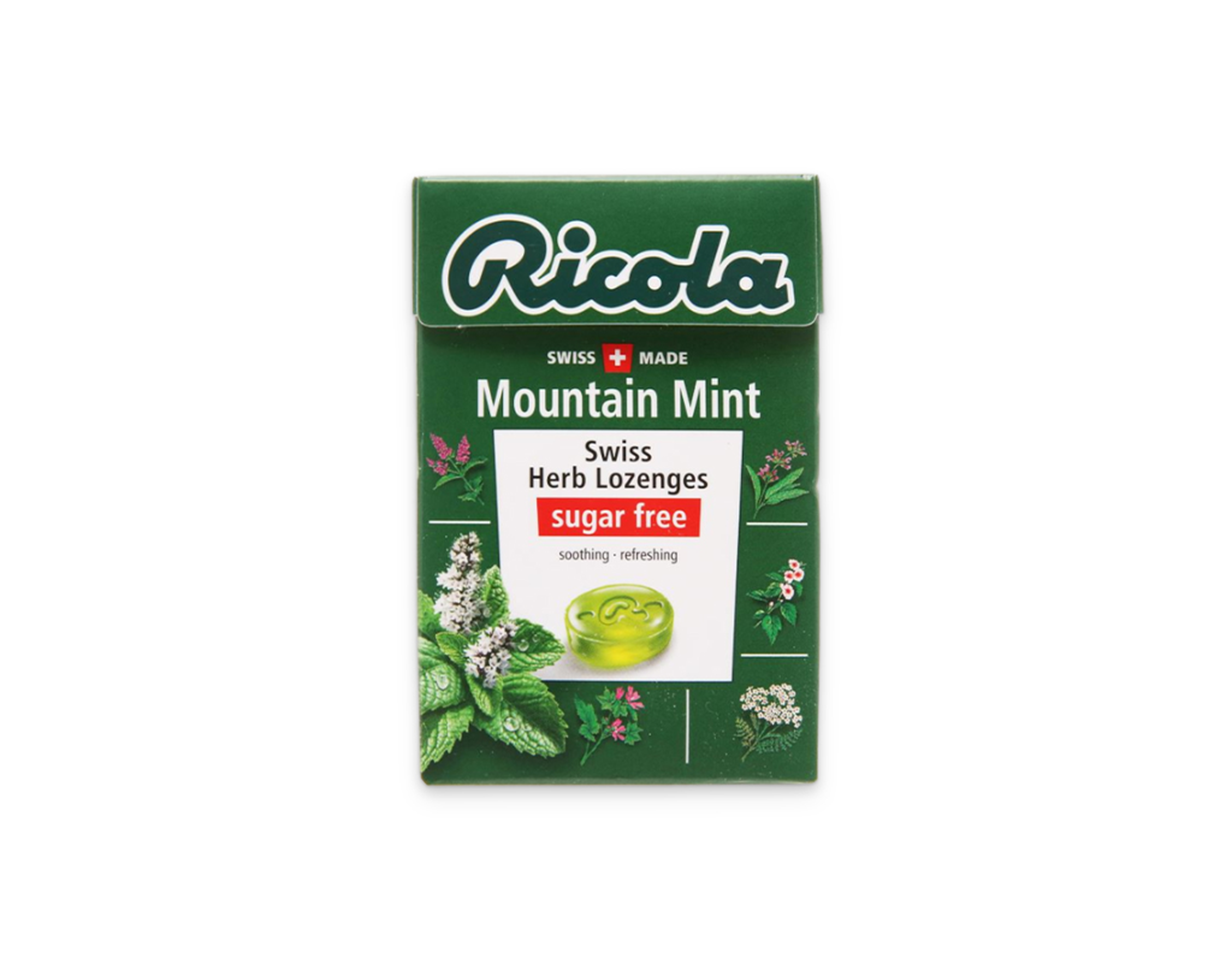 Kẹo ngậm không đường Ricola Mountain Mint giảm ho, thông cổ mát họng, giảm viêm họng (Hộp 40g)