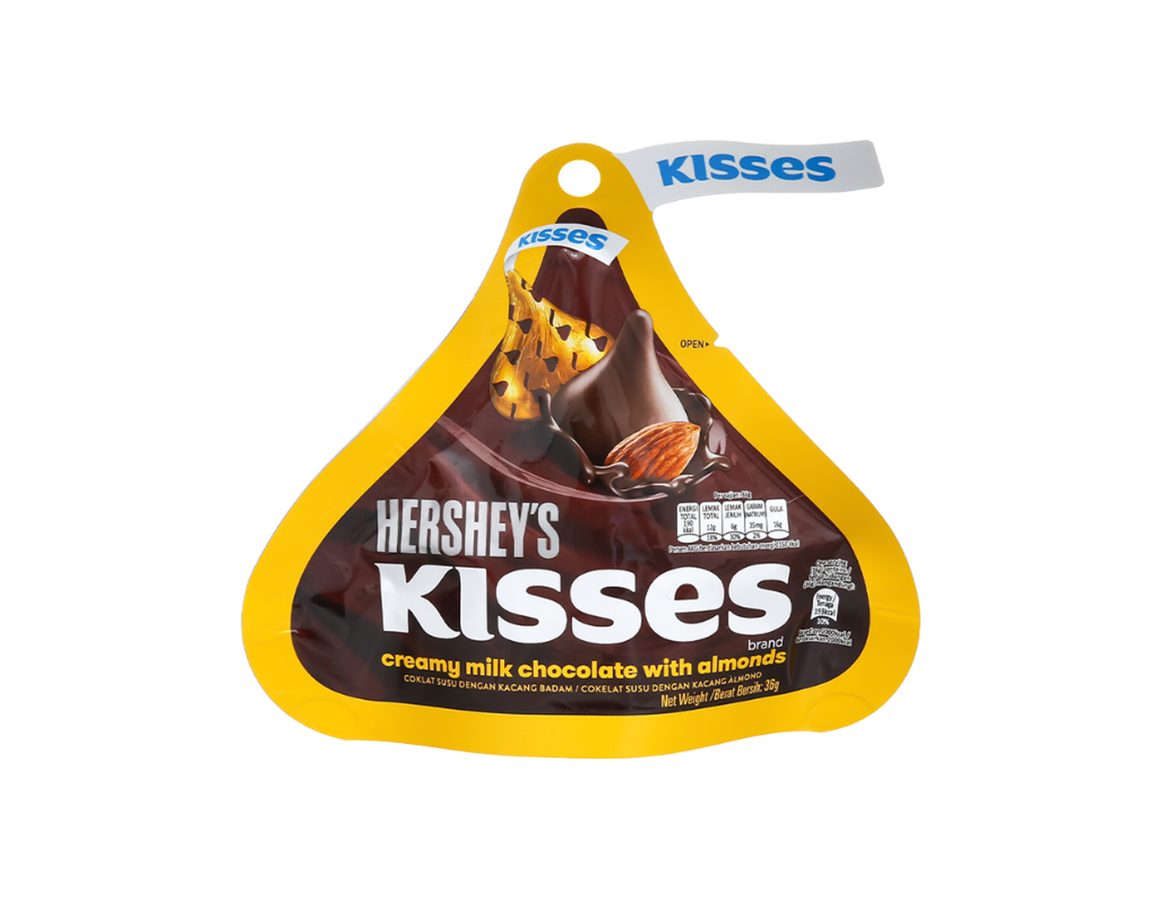Sôcôla kem sữa hạnh nhân Hershey's Kisses cung cấp năng lượng (Gói 36g)