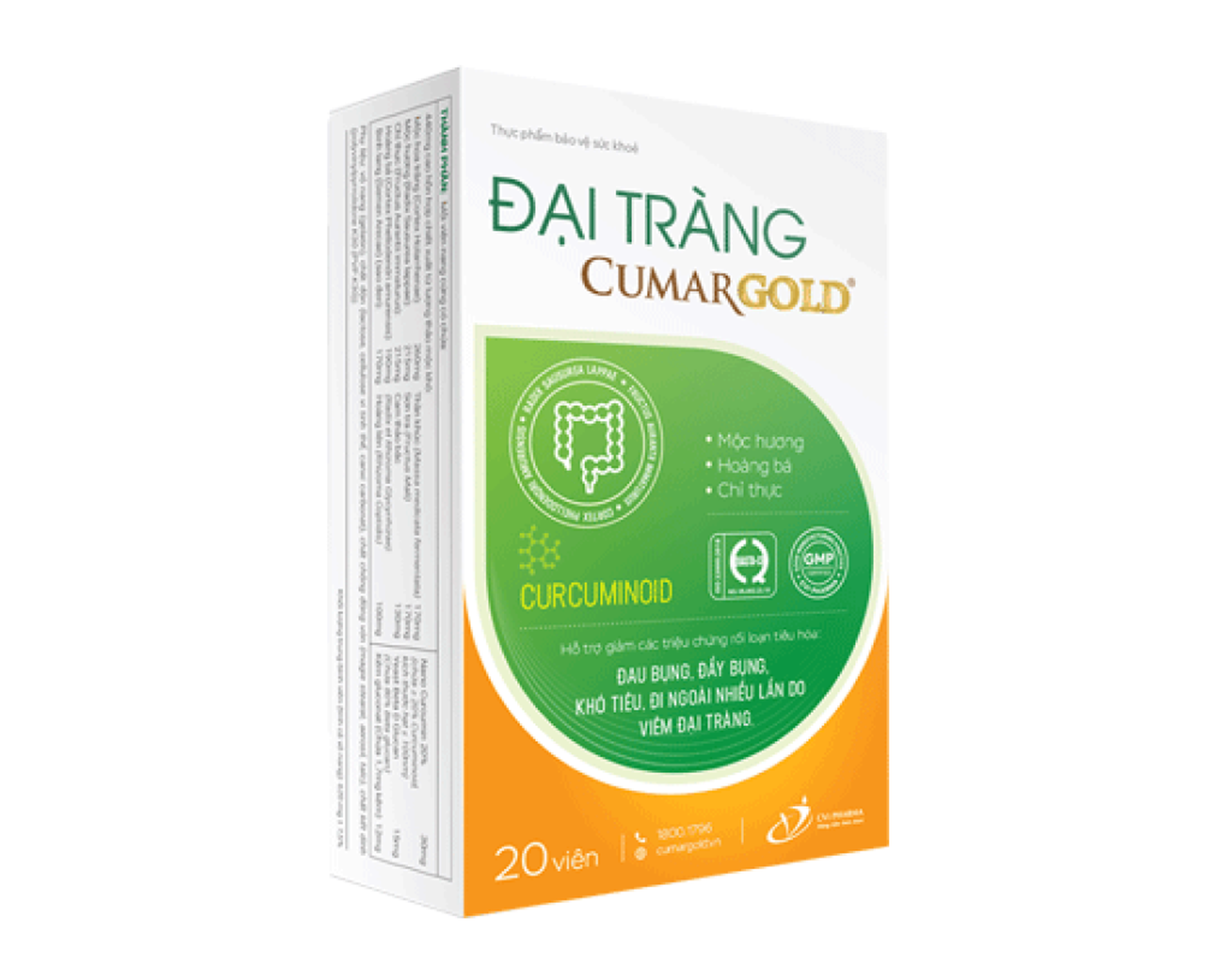 Đại Tràng CumarGold Cap giúp hỗ trợ giảm nhanh các triệu chứng đầy hơi khó tiêu (Hộp 2 vỉ x 10 viên)