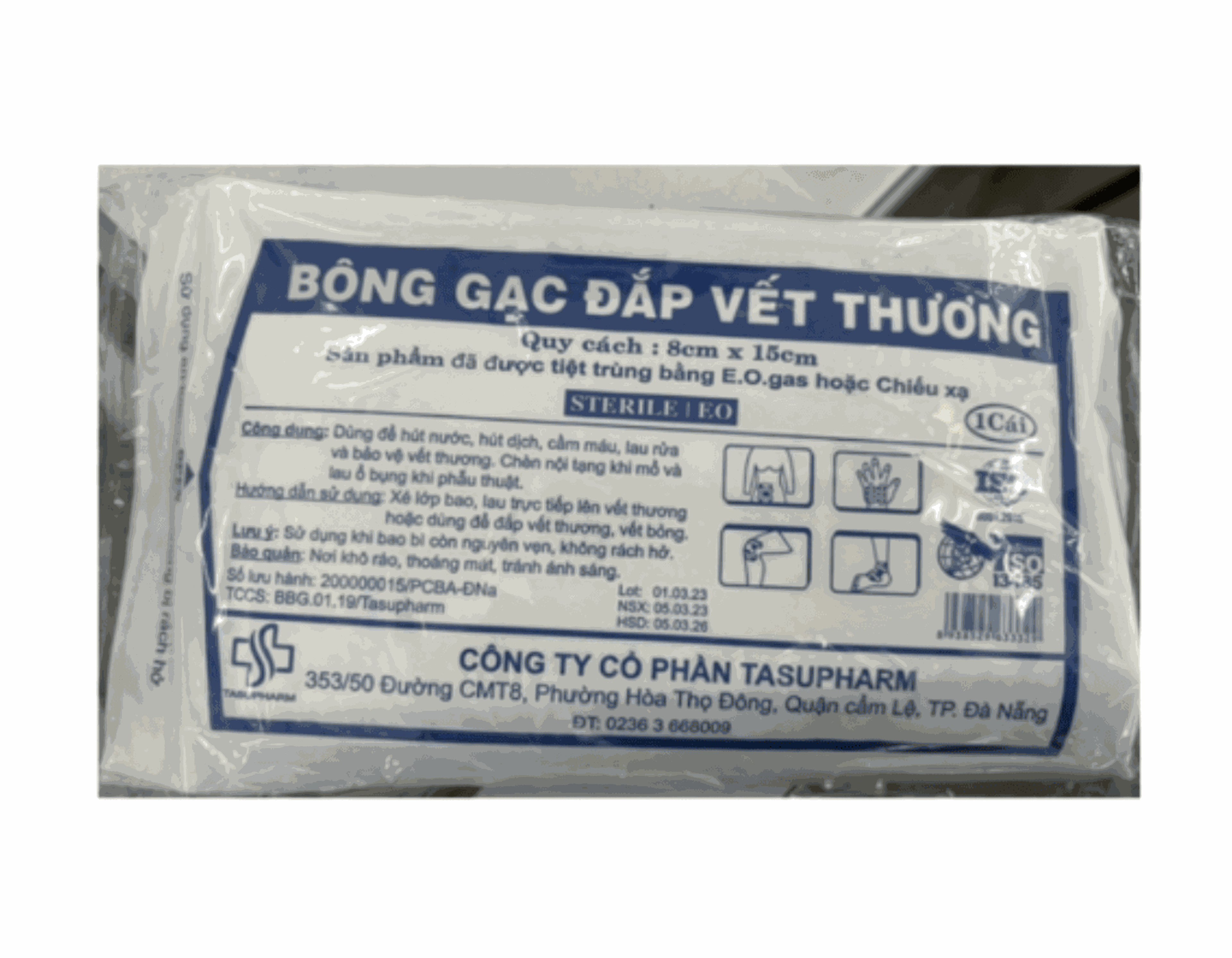 Bông gạc đắp vết thương Tasupharm 8x15cm bảo vệ vết thương (Gói 10 miếng)