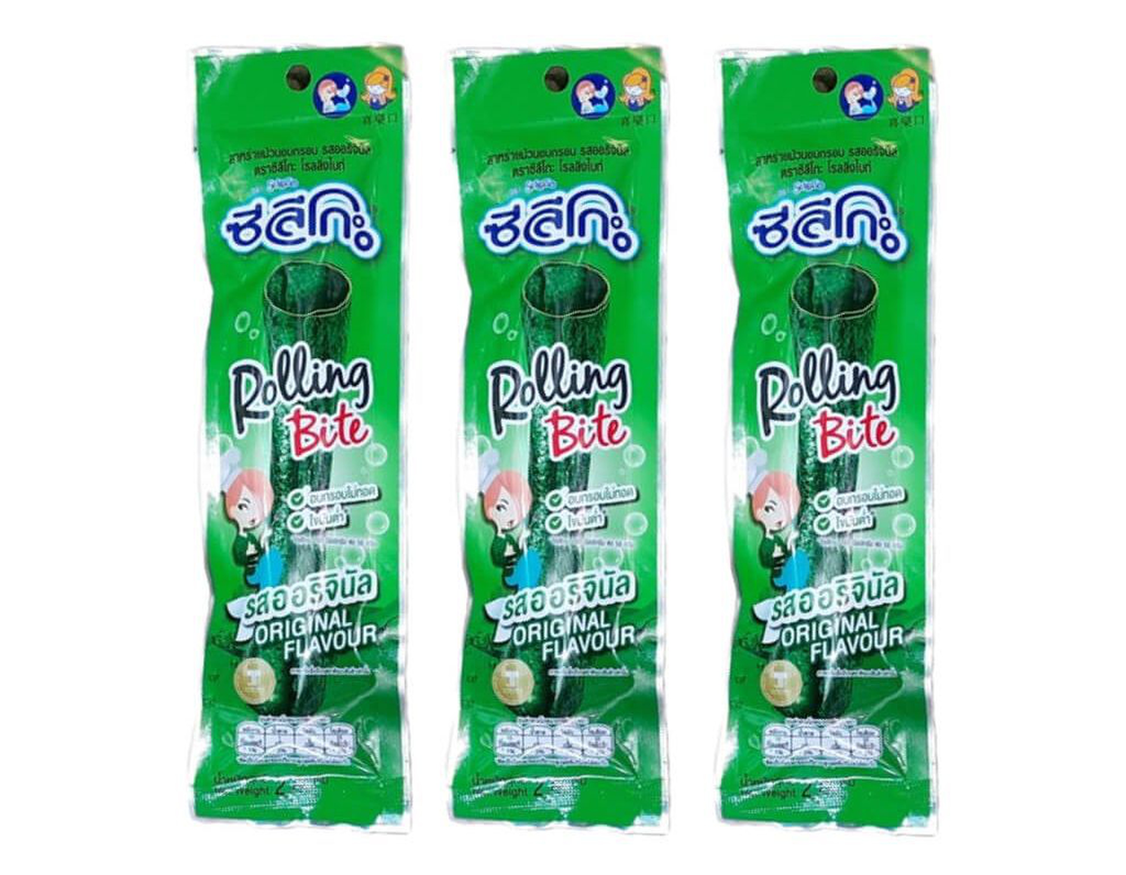 Rong Biển Cuộn Nướng Giòn Vị Truyền Thống Rolling Bite (Xanh) 2,8g (Lốc 3 gói)