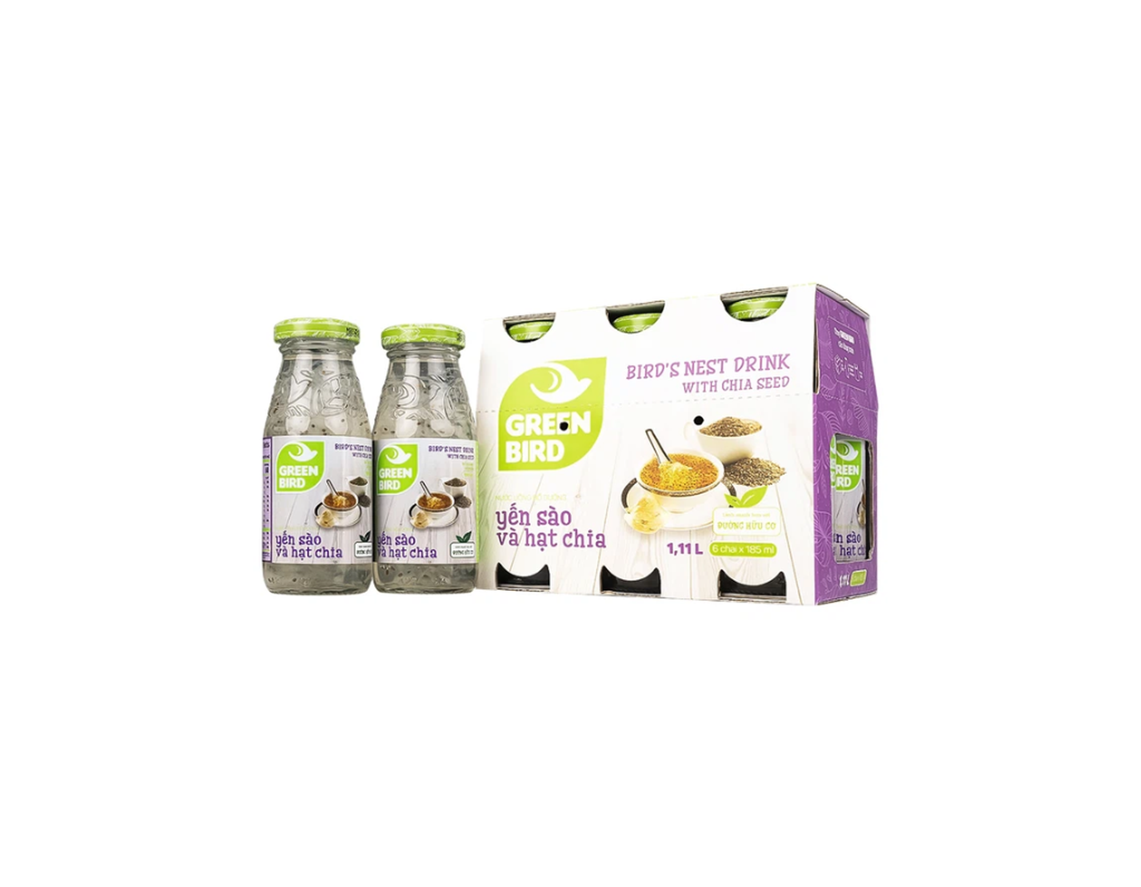 Nước yến sào hạt chia Greenbird giúp khỏe dáng đẹp da và bổ sung năng lượng (6 chai x 185ml)