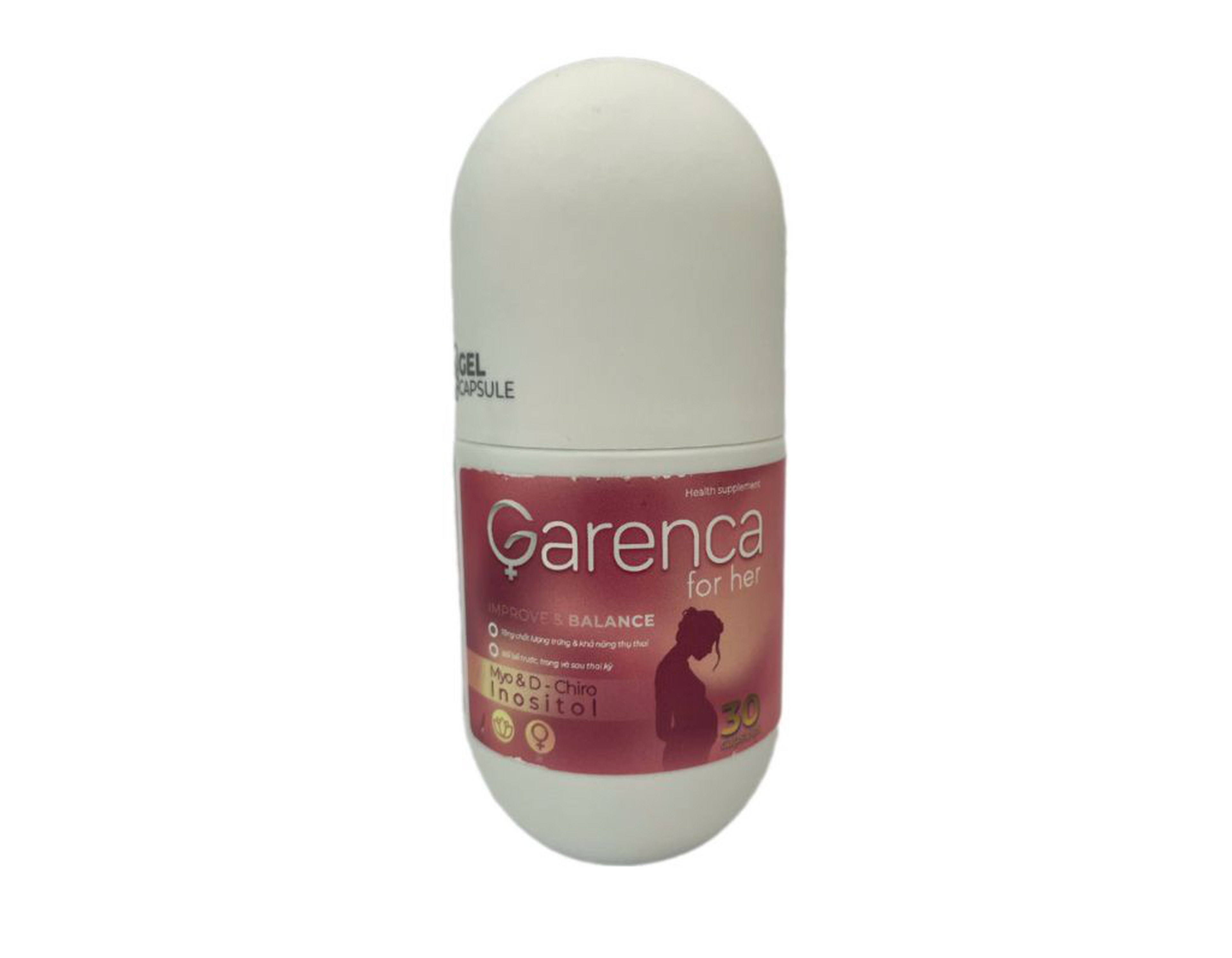 Thực phẩm bảo vệ sức khỏe Garenca for her cung cấp inositol, các vitamin và khoáng chất cho quá trình chuẩn bị mang thai (Lọ 30 viên)