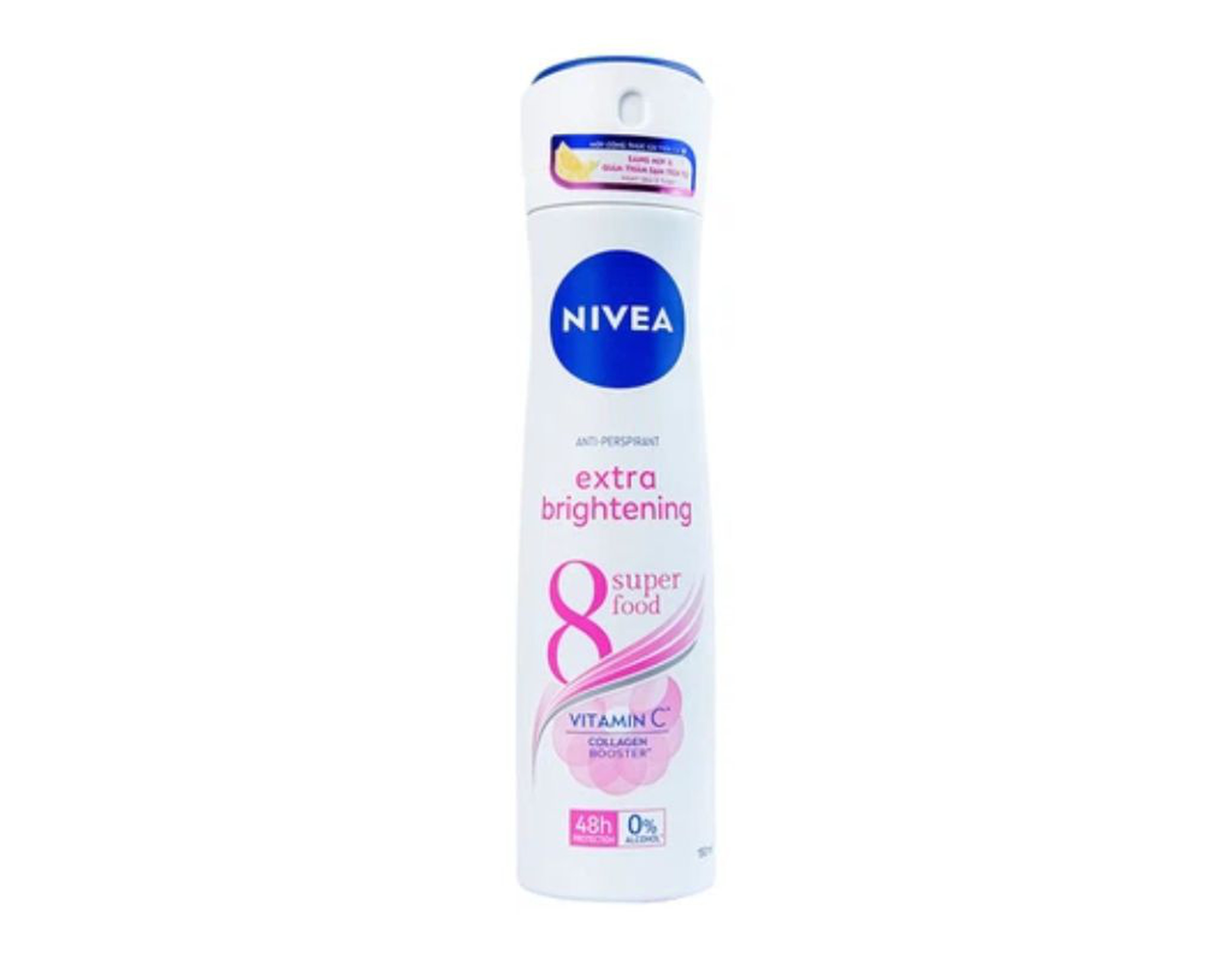 Xịt khử mùi Nivea Anti-Perspirant Extra Brightening 8 Super Food giảm tiết mồ hôi, ngăn mùi đến 48h (Chai 150ml)