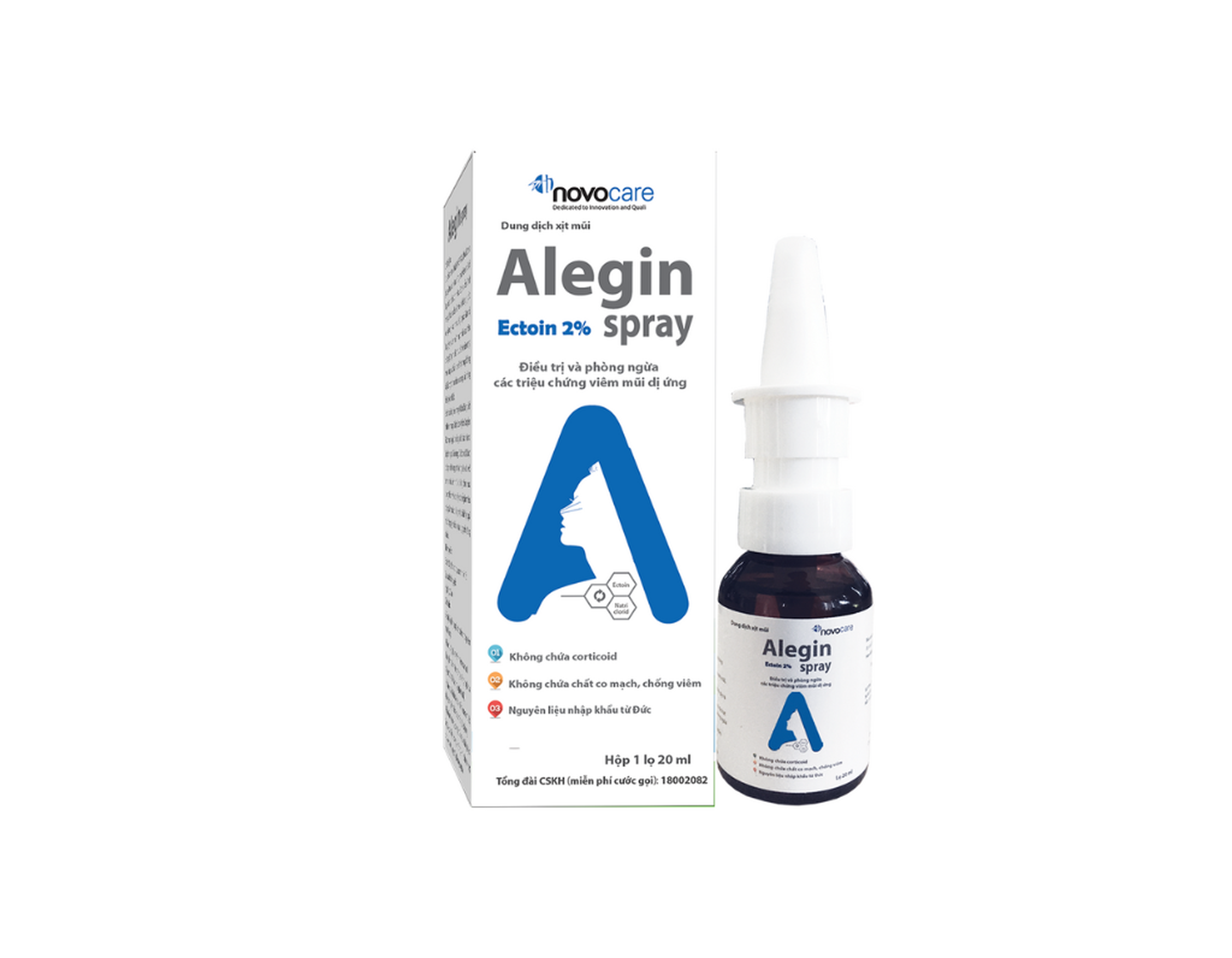 Dung dịch xịt mũi  Alegin Plus Spray  hỗ trợ điều trị và phòng ngừa các triệu chứng viêm mũi dị ứng (Hộp 1 lọ 20ml)       