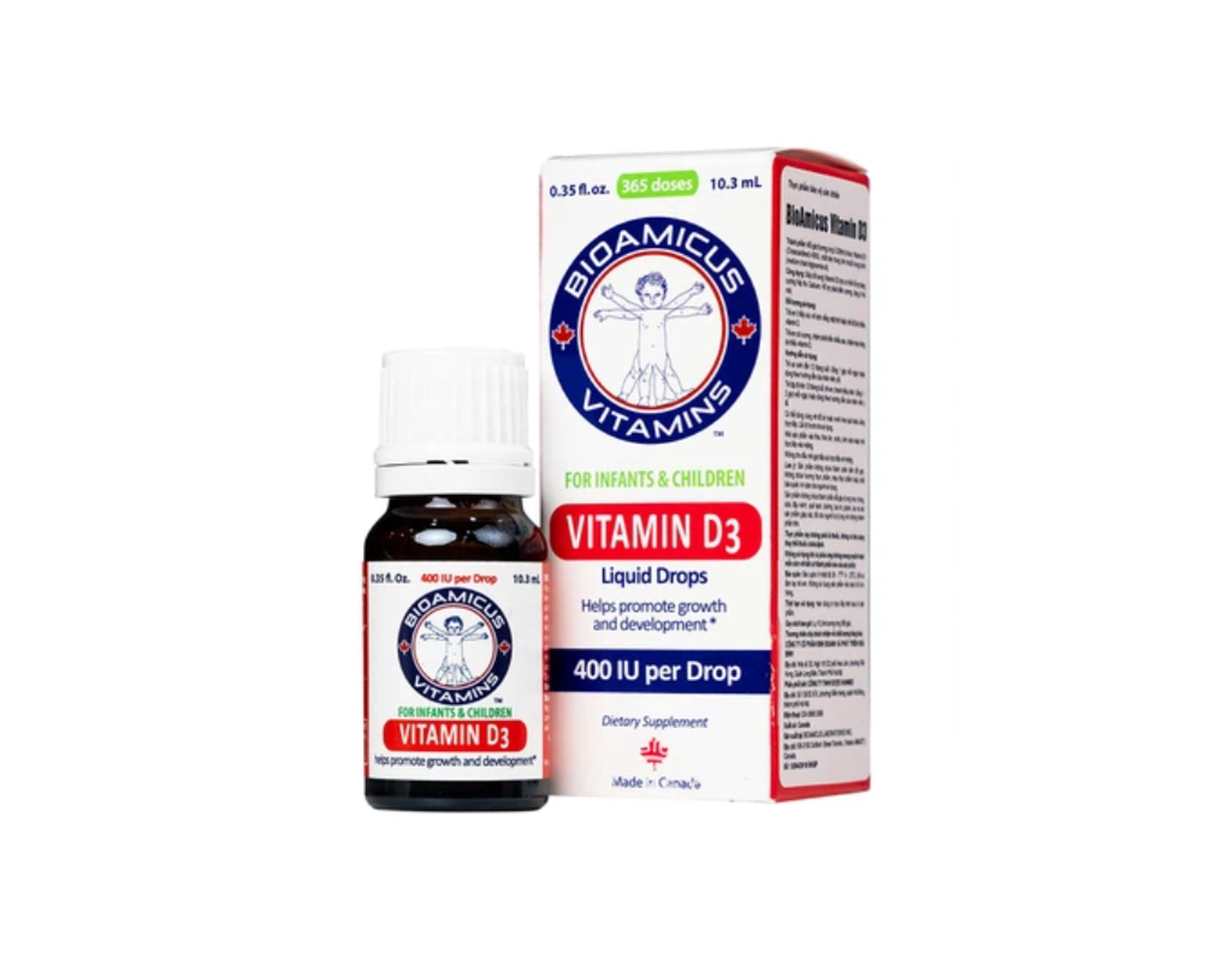 Dung dịch Bioamicus vitamins D3 liquid drops bổ sung vitamin D3 hỗ trợ phát triển xương (Chai 10,3ml)