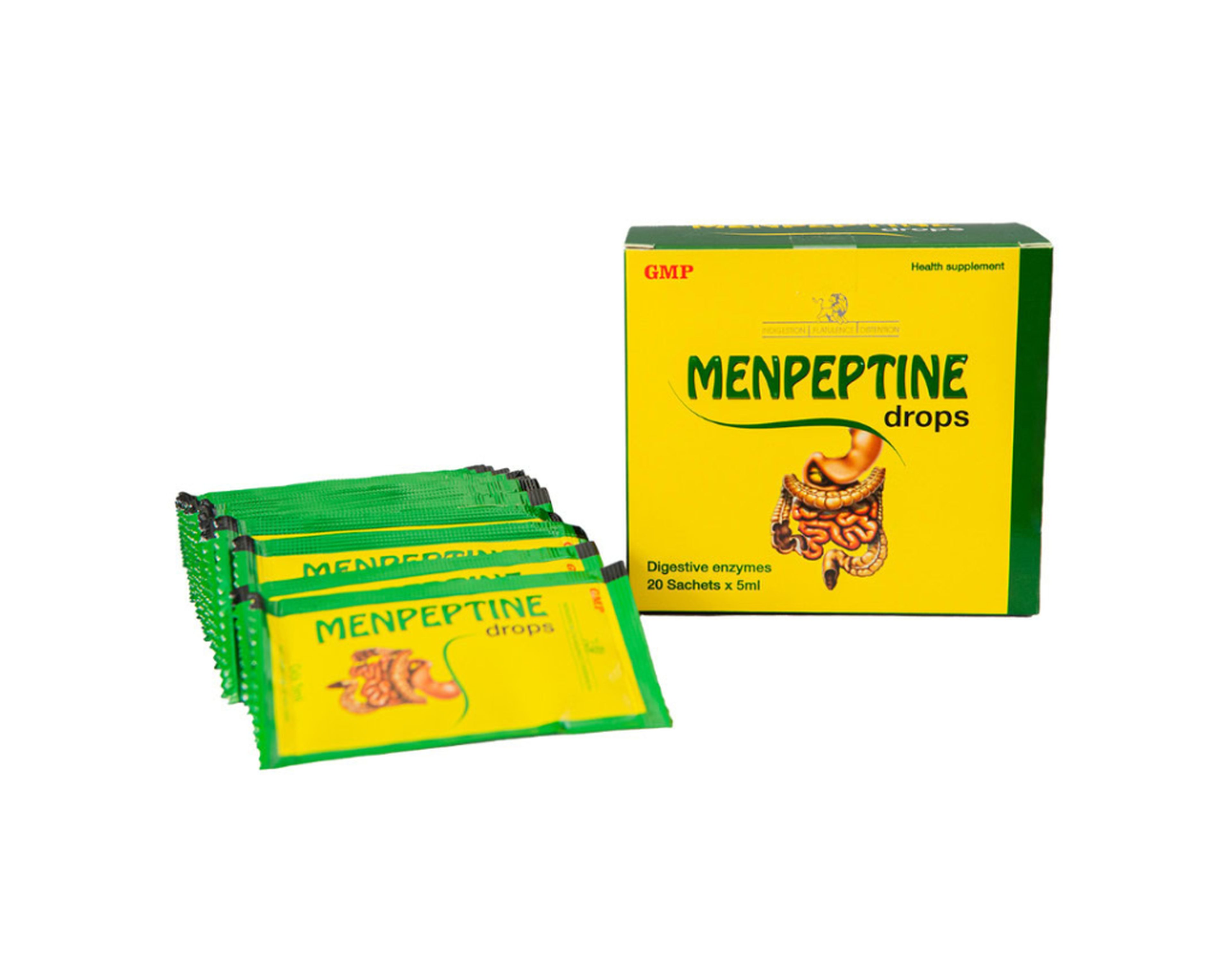 Menpeptine Drops giúp hỗ trợ tiêu hóa thức ăn, giảm đầy bụng, trướng hơi (Hộp 20 gói x 5ml)      