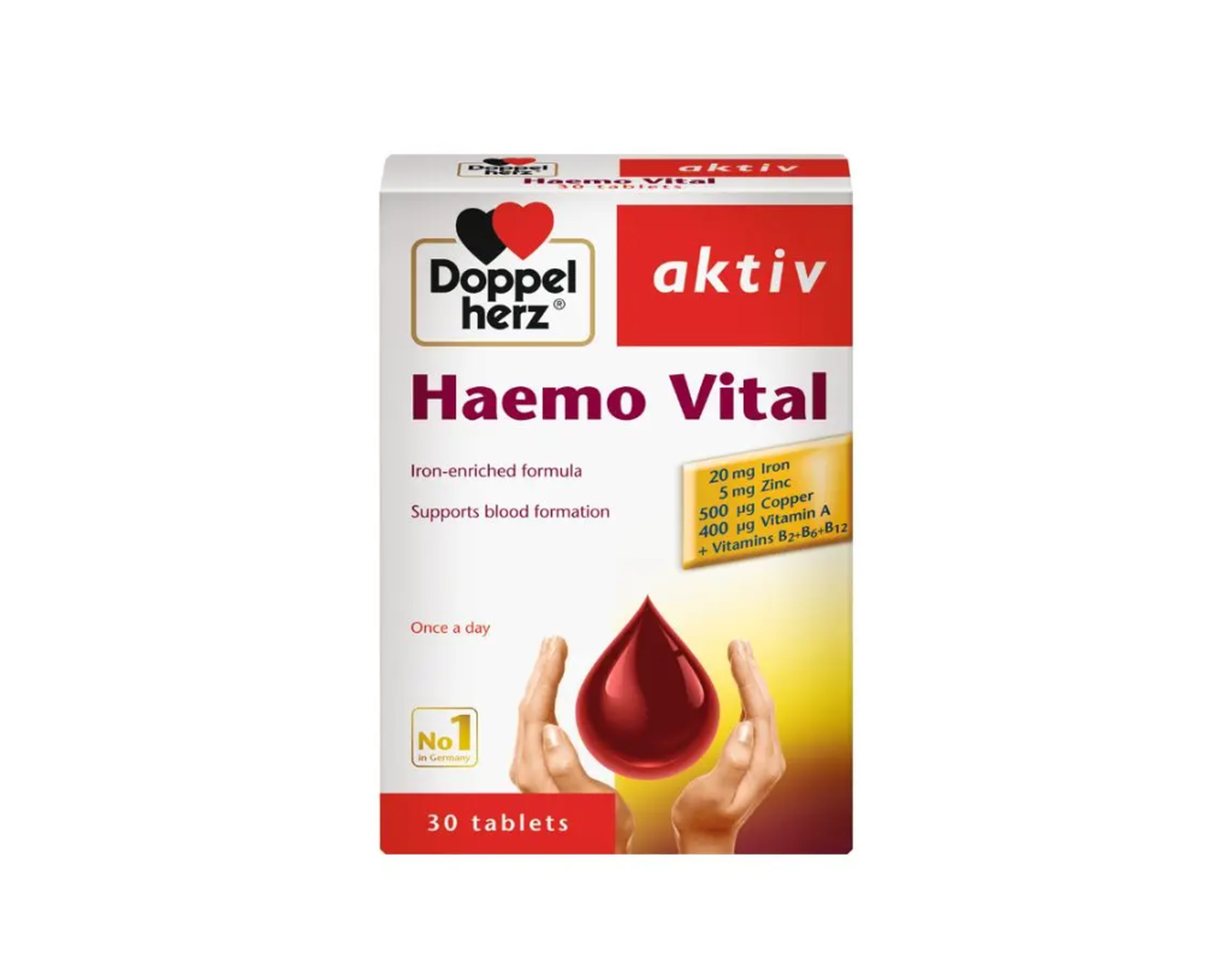 Haemo Vital Tab Doppelherz cung cấp sắt, vitamin và khoáng chất khác, bổ máu tăng cường sức khỏe(Hộp 2 vỉ x 15 viên)
