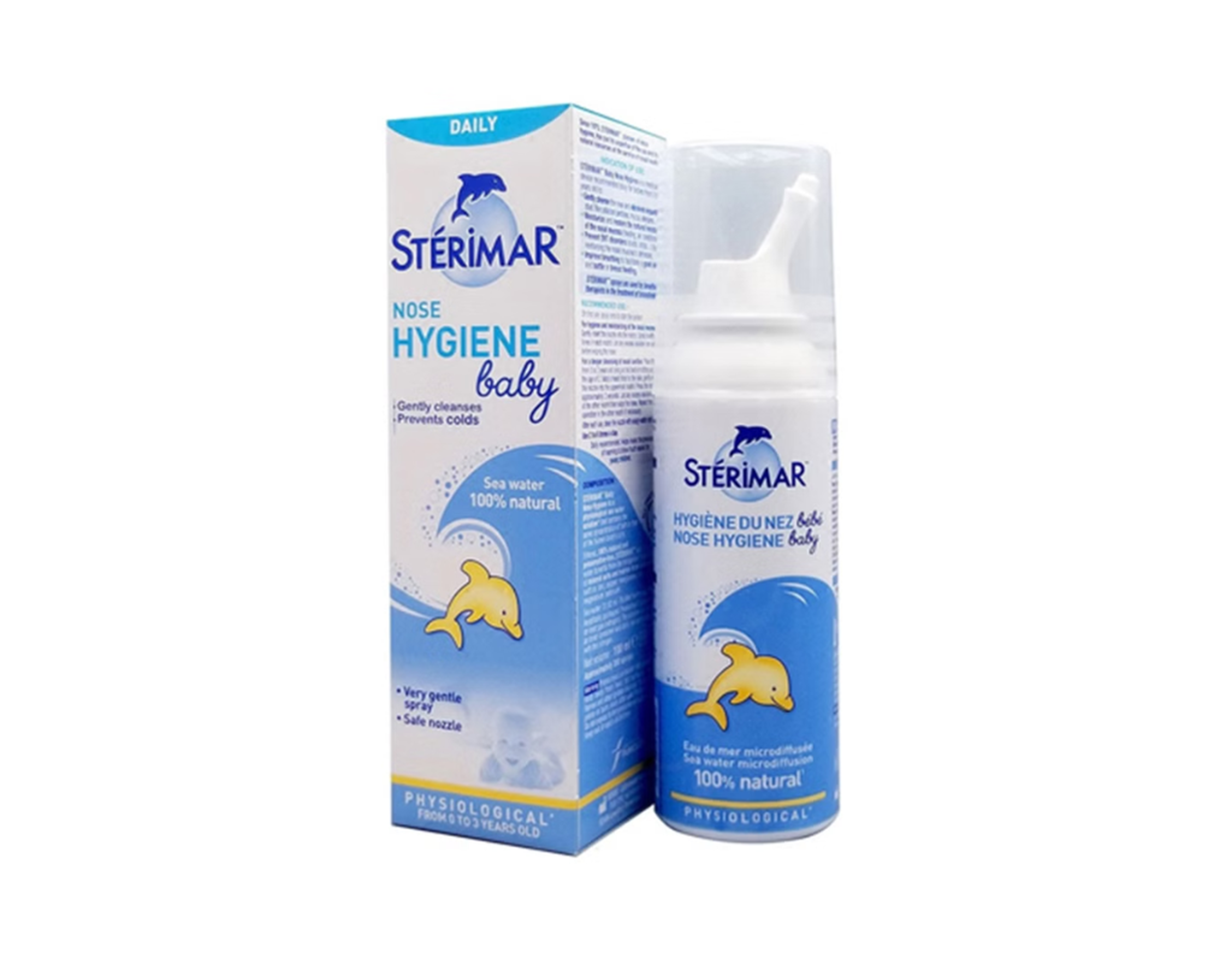 Dung dịch xịt mũi Stérimar Nose Hygiene Baby loại bỏ bụi bẩn niêm mạc mũi cho trẻ từ 0 - 3 tuổi (Hộp 1 chai 50ml)