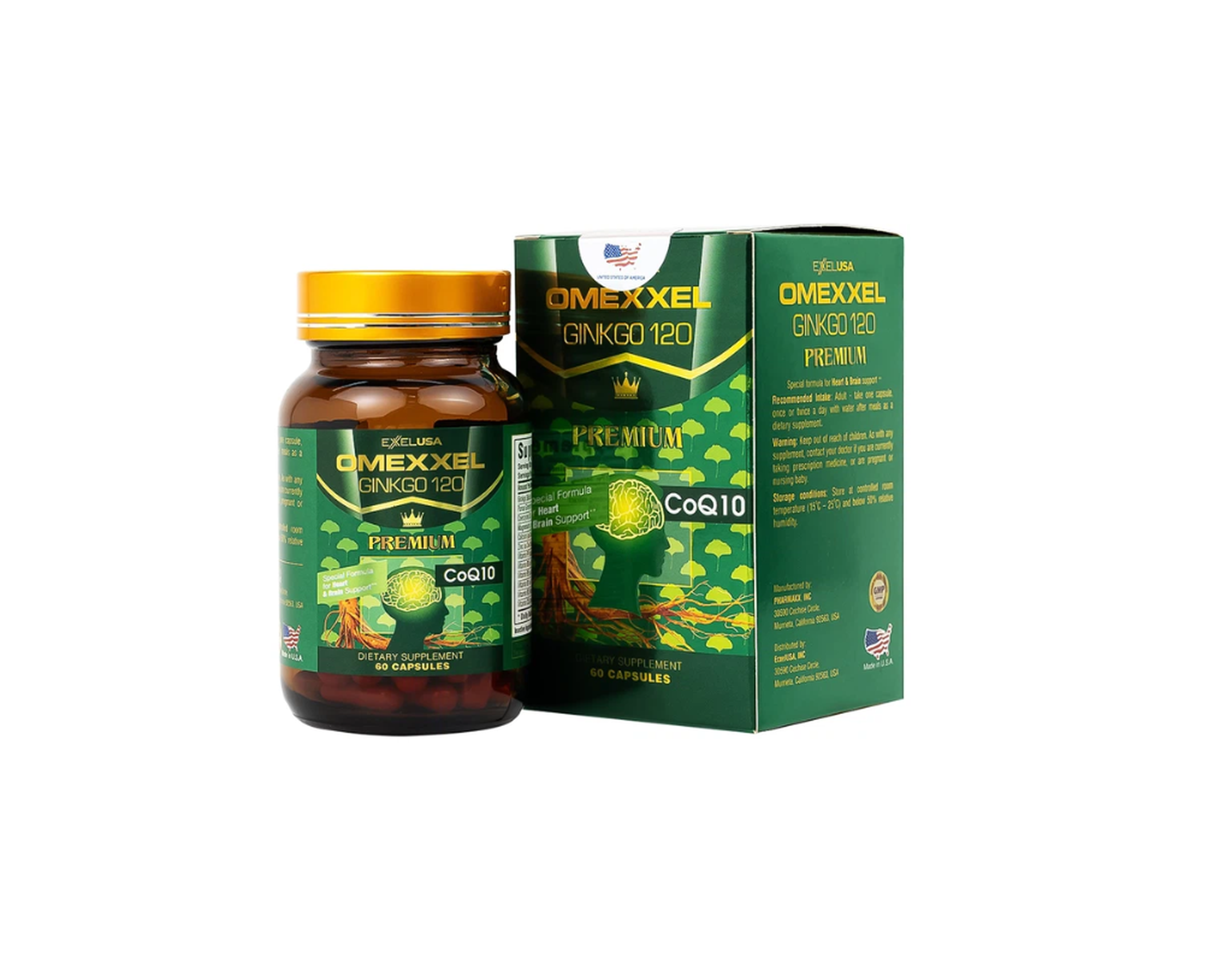 Viên uống Omexxel Ginkgo 120 Premium Omexxel hỗ trợ tốt cho não và tim mạch (Hộp 1 lọ 60 viên)