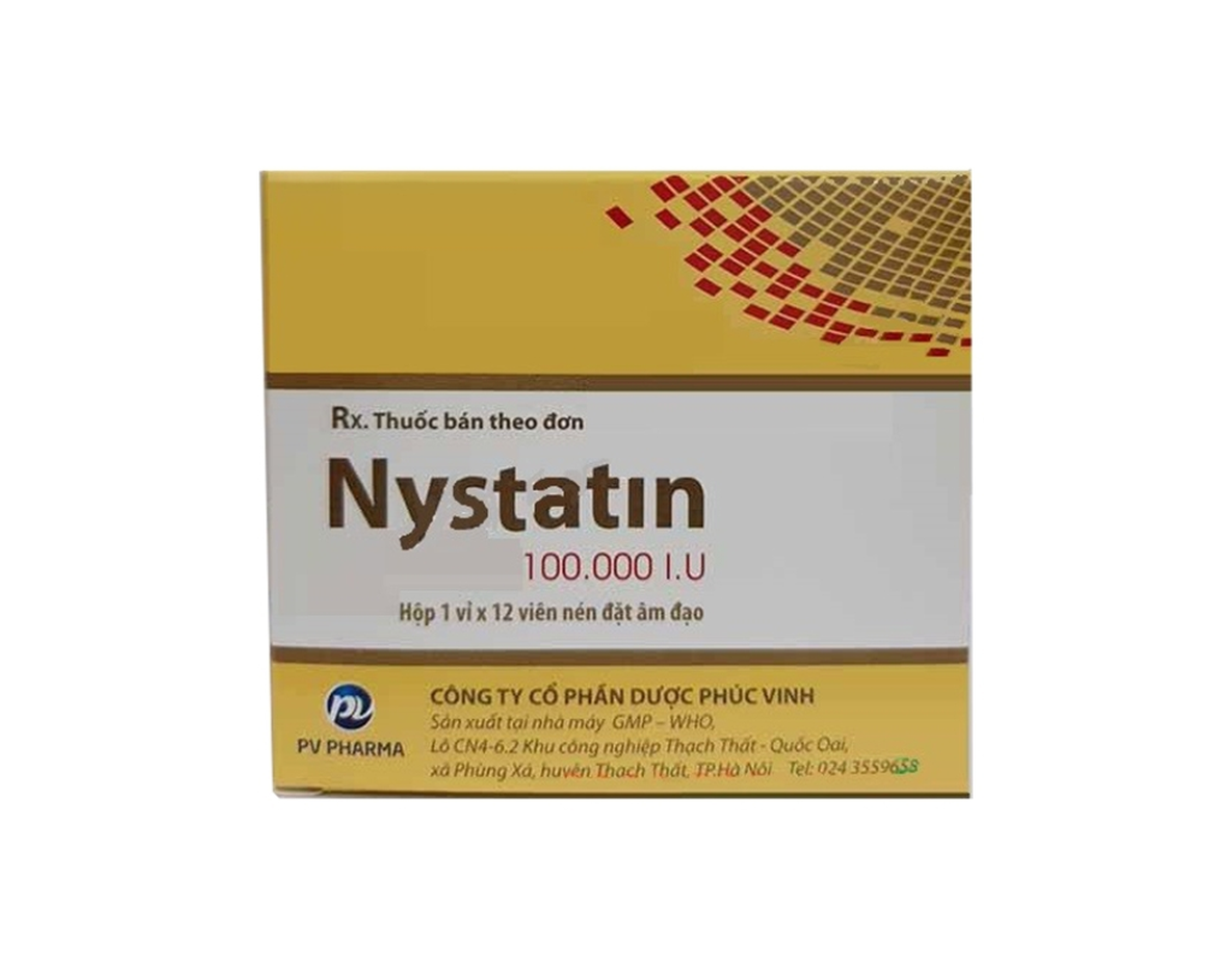 Viên đặt âm đạo Nystatin 100.000 I.U điều trị nhiễm nấm âm hộ, âm đạo (Hộp 12 viên)