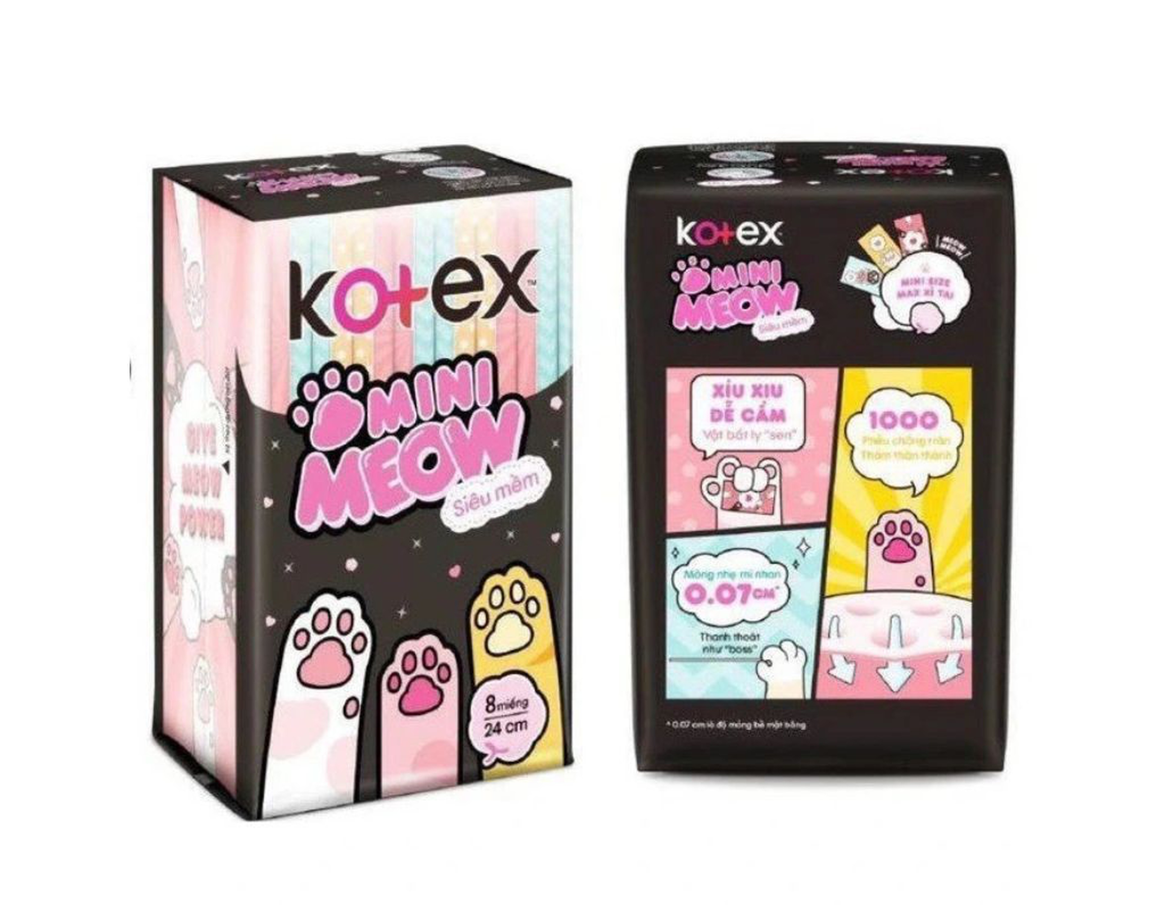 BVS Kotex Mini Meow 24cm chống thấm hiệu quả (Gói 8 miếng)