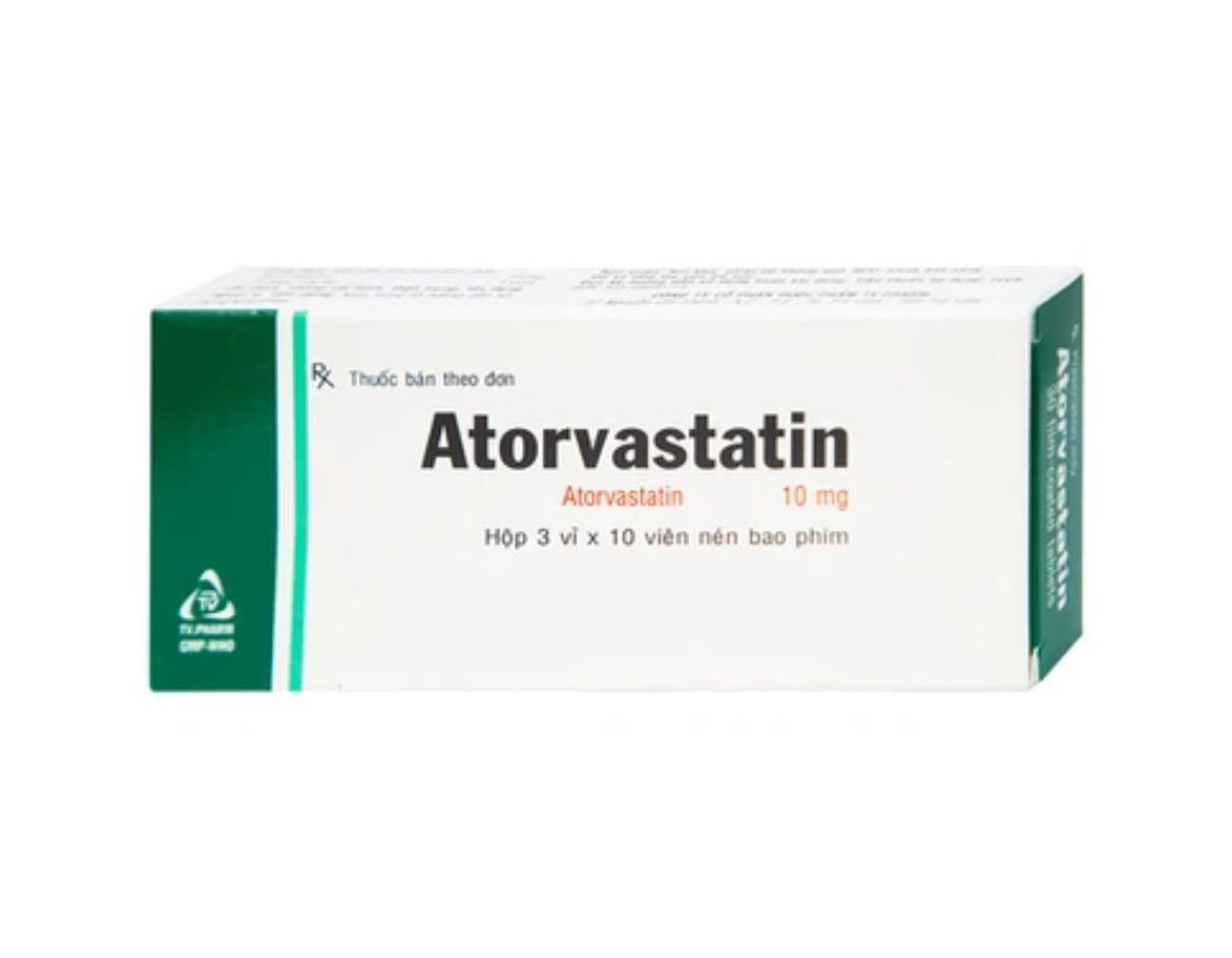 Thuốc Atorvastatin 10mg TV.Pharm điều trị tăng cholesterol toàn phần, LDL-cholesterol (Hộp 3 vỉ x 10 viên)
