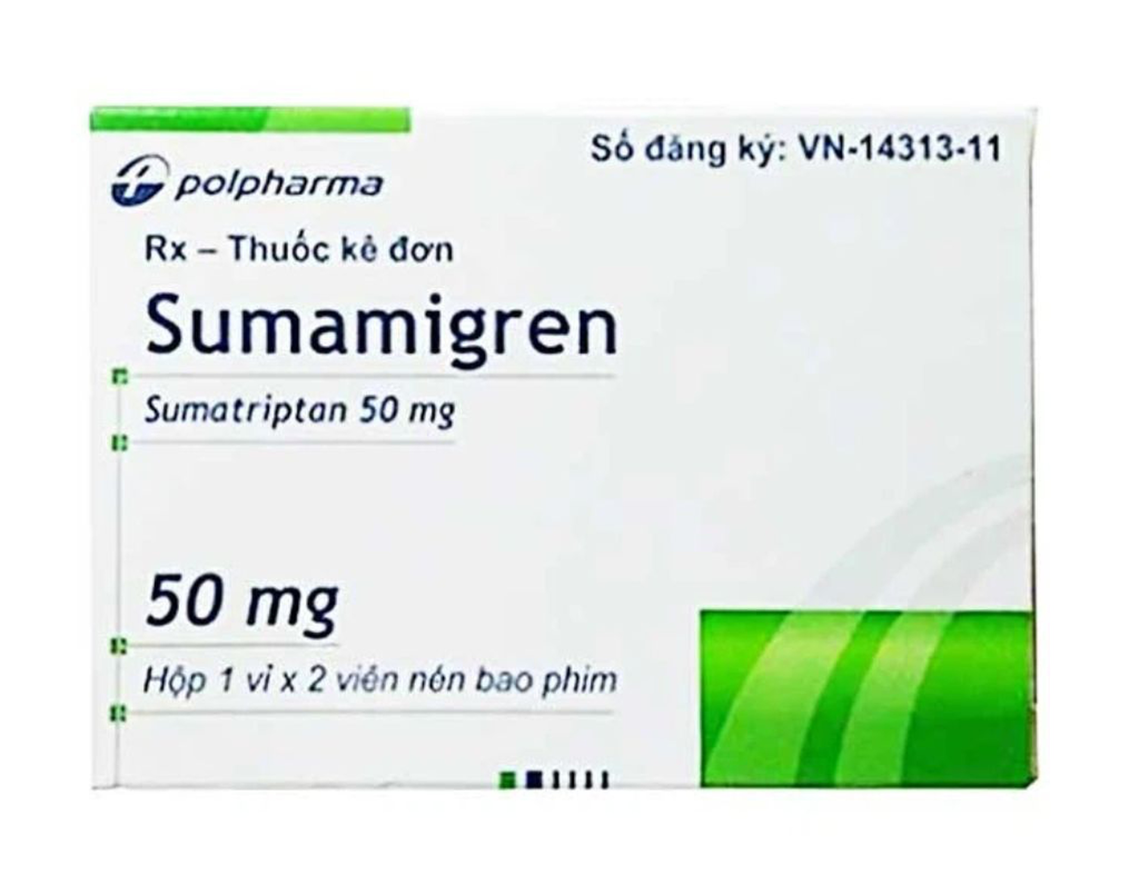 Thuốc Sumamigren 50 PolPharma điều trị đau nửa đầu (1 vỉ * 2 viên)