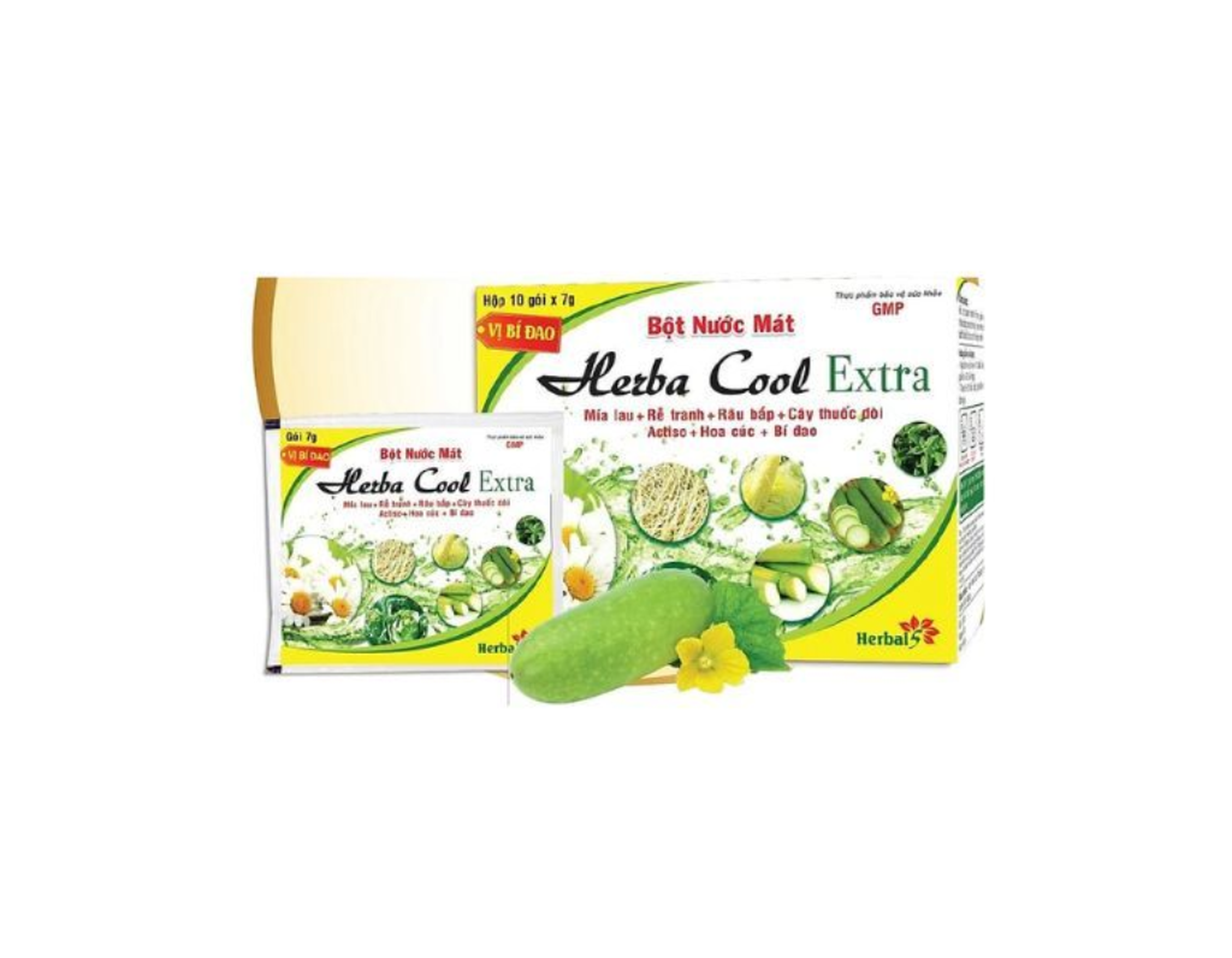 Bột nước mát Herba Cool Extra vị Bí đao hỗ trợ thanh nhiệt, giảm các triệu chứng rôm sảy, tiểu rắt (Hộp 10 gói x 7g)