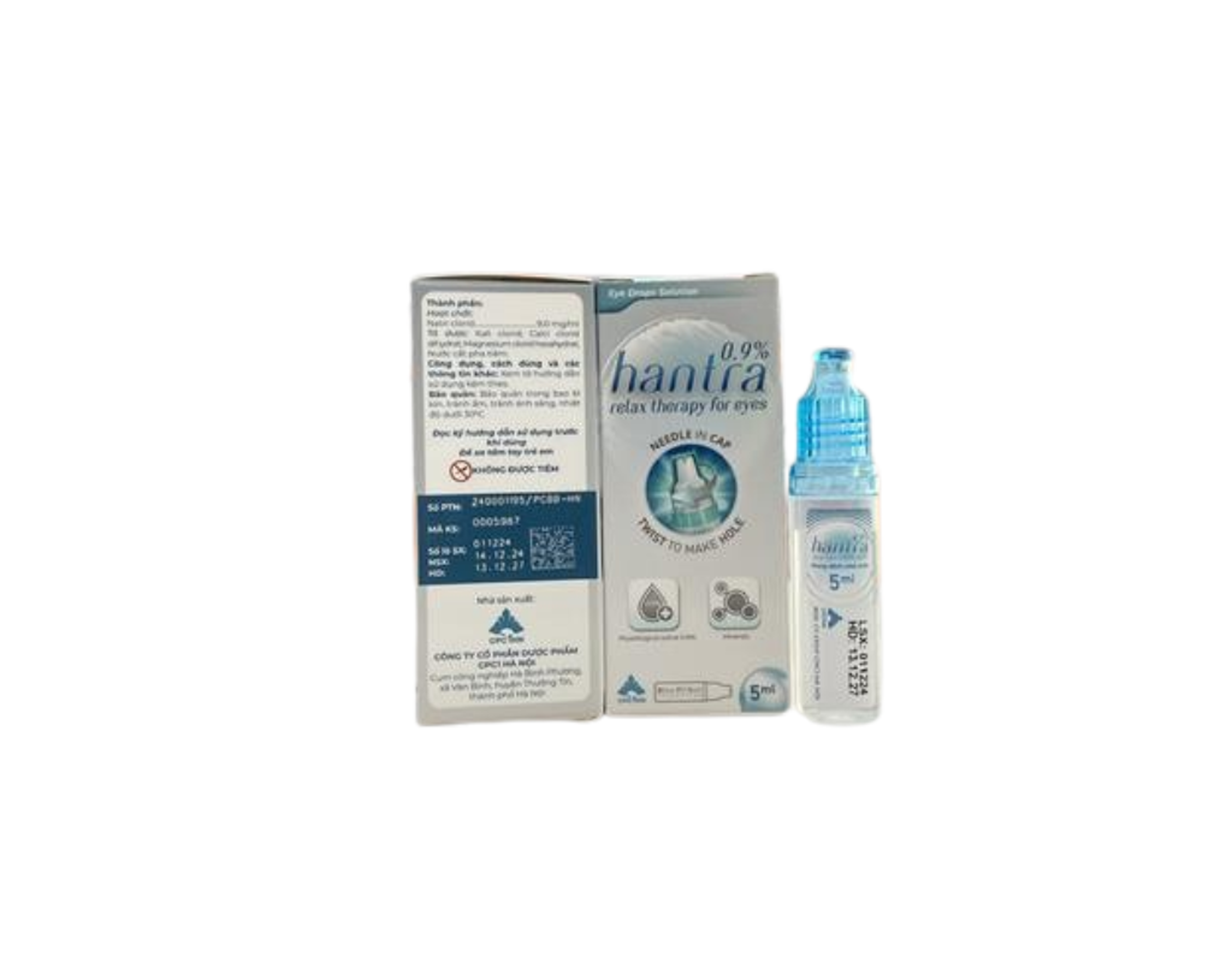 Dung dịch nhỏ mắt Hantra 0,9% vệ sinh, giảm khô mắt (Hộp 1 lọ 5ml)