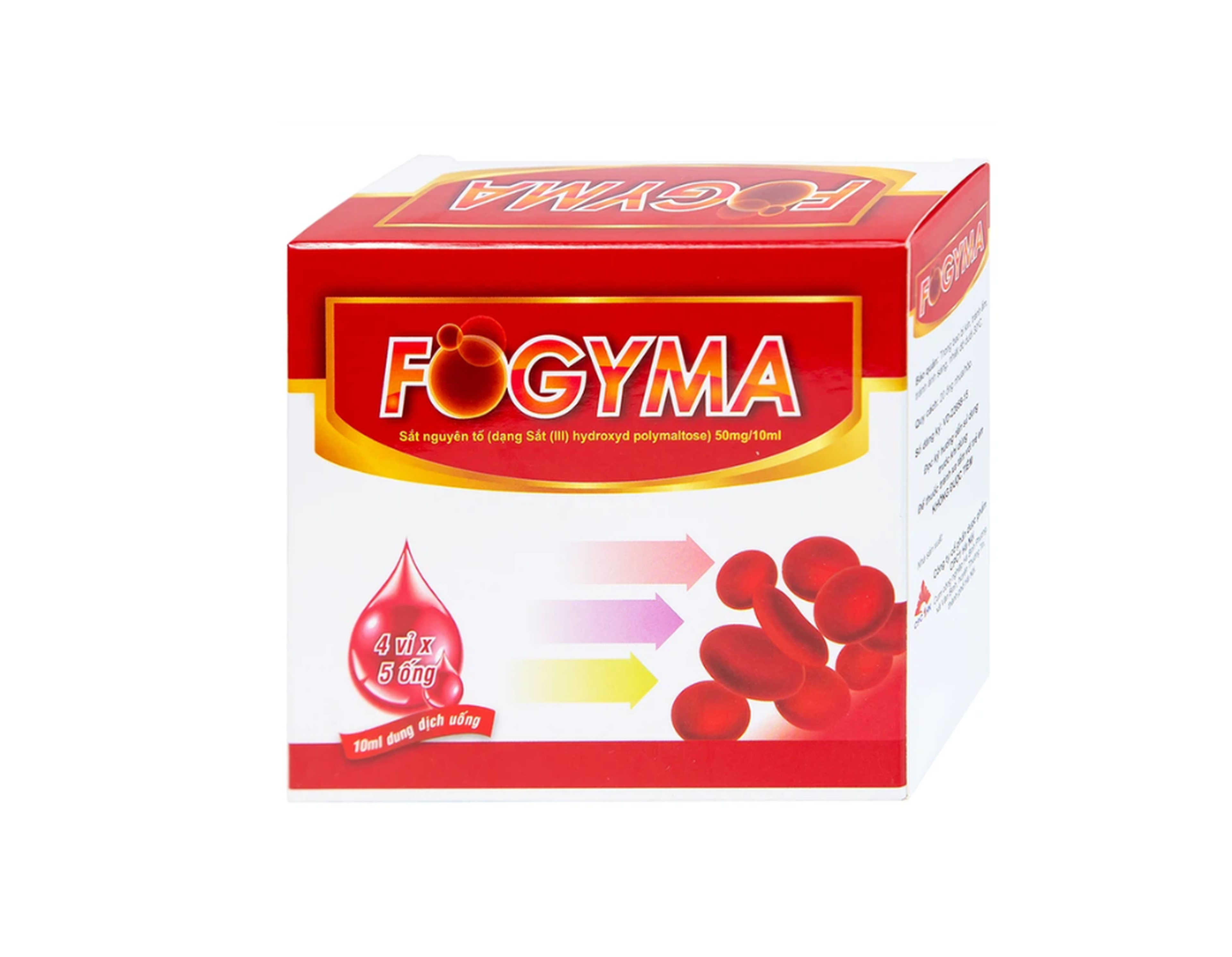 Dung dịch uống Fogyma điều trị thiếu máu do thiếu sắt (Hộp 4 vỉ x 5 ống 10ml)