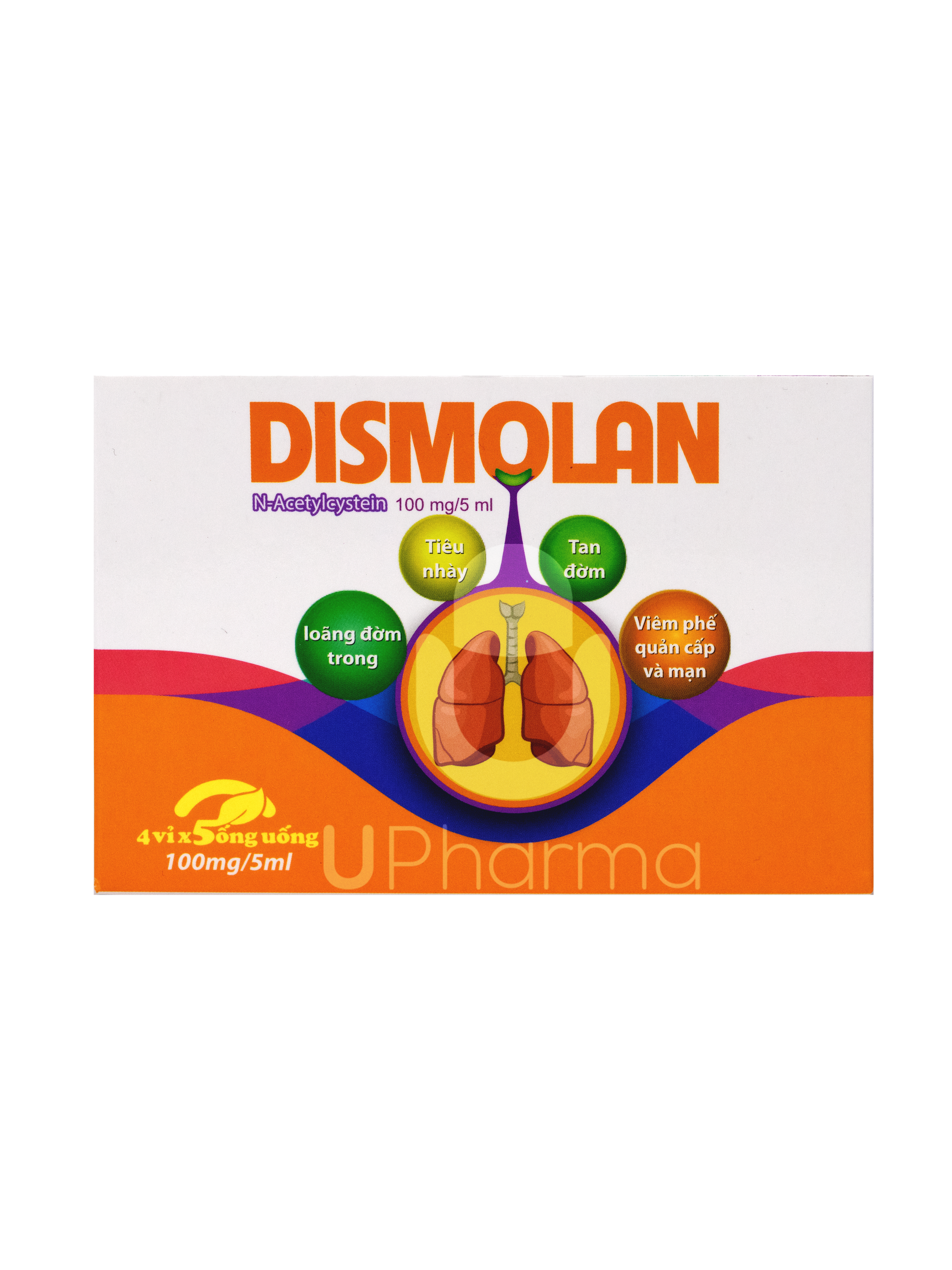 Thuốc Dismolan Sol 100mg/5ml giúp tiêu nhầy trong bệnh đường hô hấp (Hộp 4 vỉ x 5 ống)