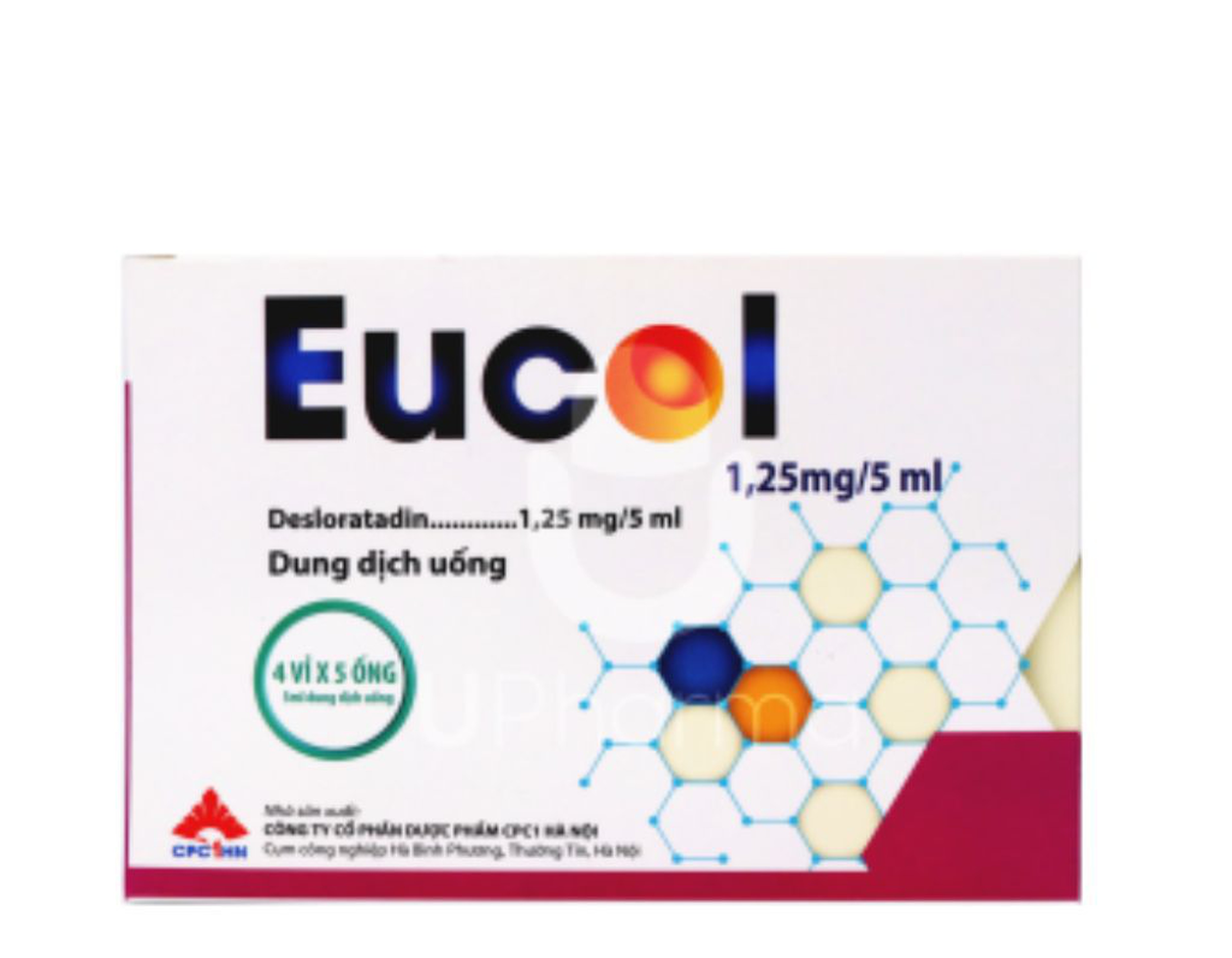 Thuốc Eucol Sol 1.25mg/5ml điều trị dị ứng, mày đay, nổi ban (Hộp 4 vỉ x 5 ống)