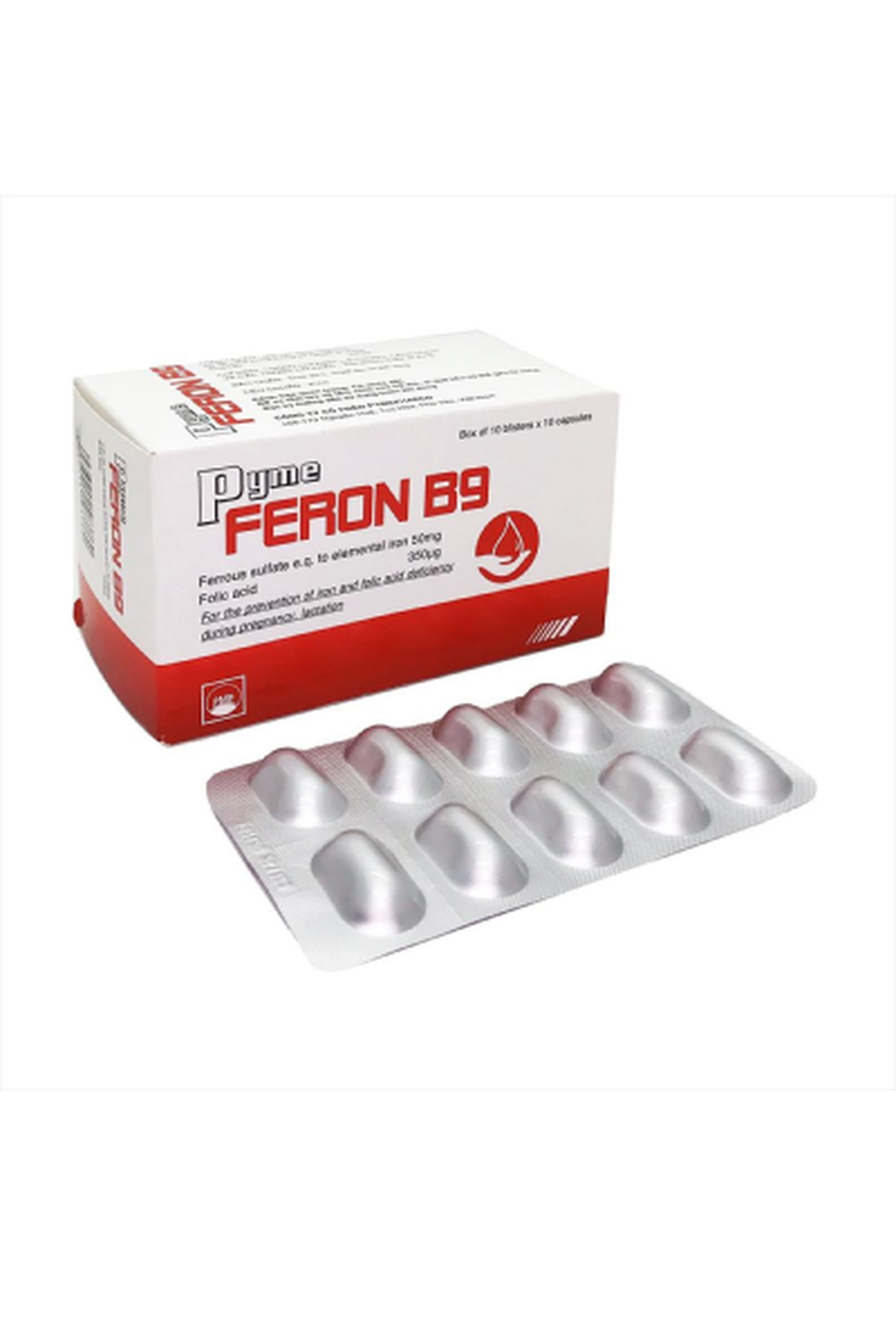 Thuốc Pyme Feron B9 dự phòng thiếu sắt và acid folic (Hộp 10 vỉ x 10 viên)