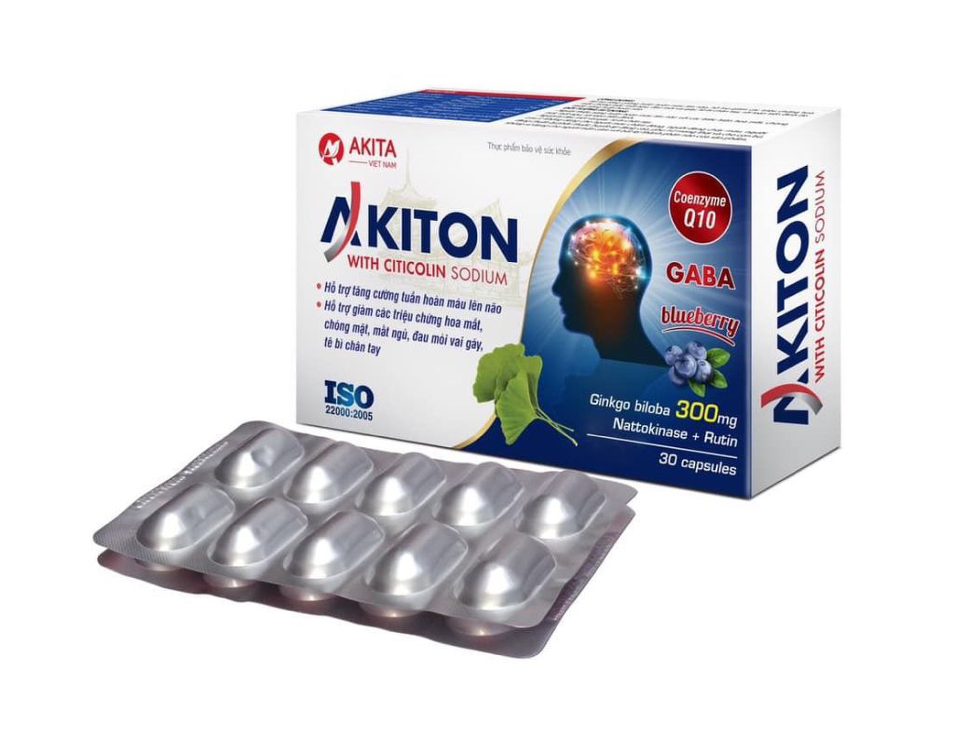 Viên uống AKITON hỗ trợ hoạt huyết, tăng cường tuần hoàn máu não (Hộp 3 vỉ x 10 viên)