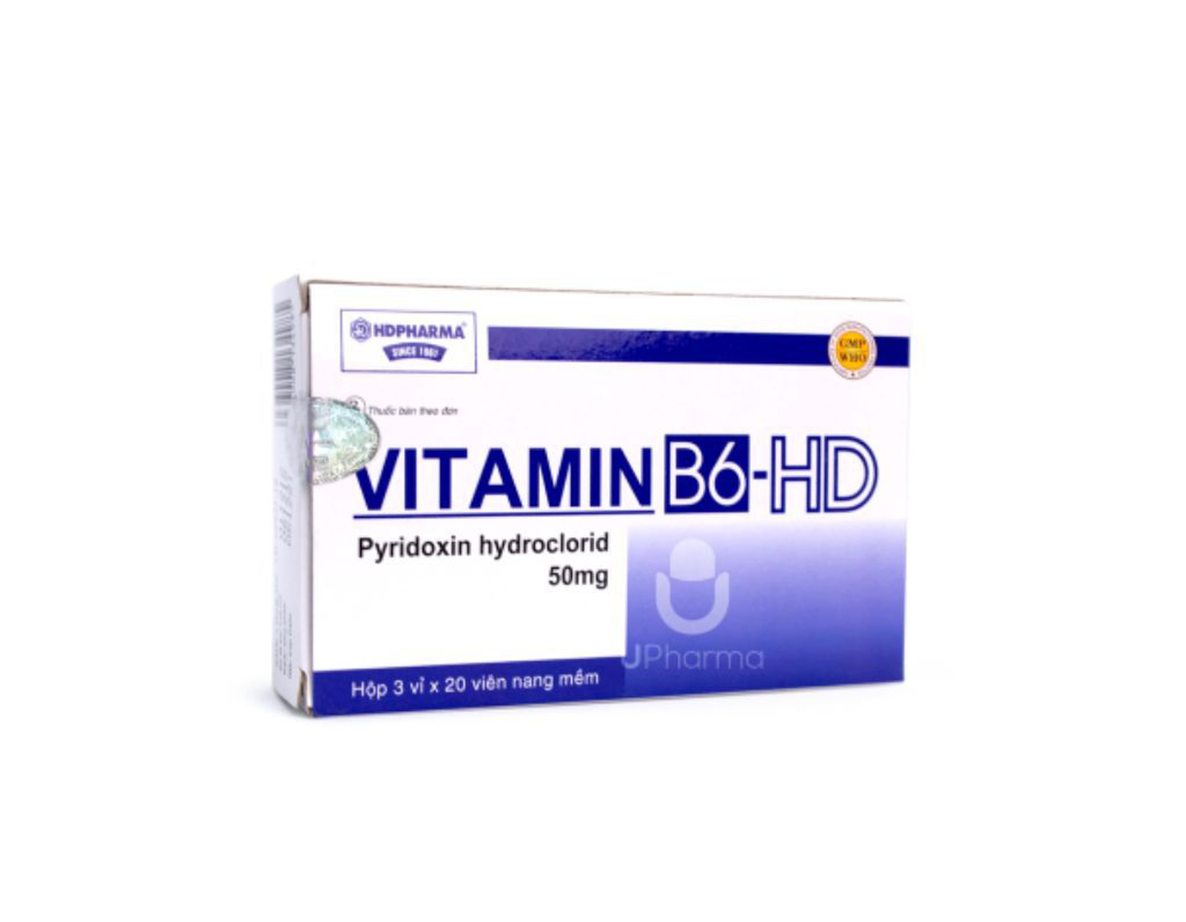 Thuốc Vitamin B6-HD Cap 50mg điều trị thiếu hụt vitamin B6 (Hộp 3 vỉ x 20 viên)