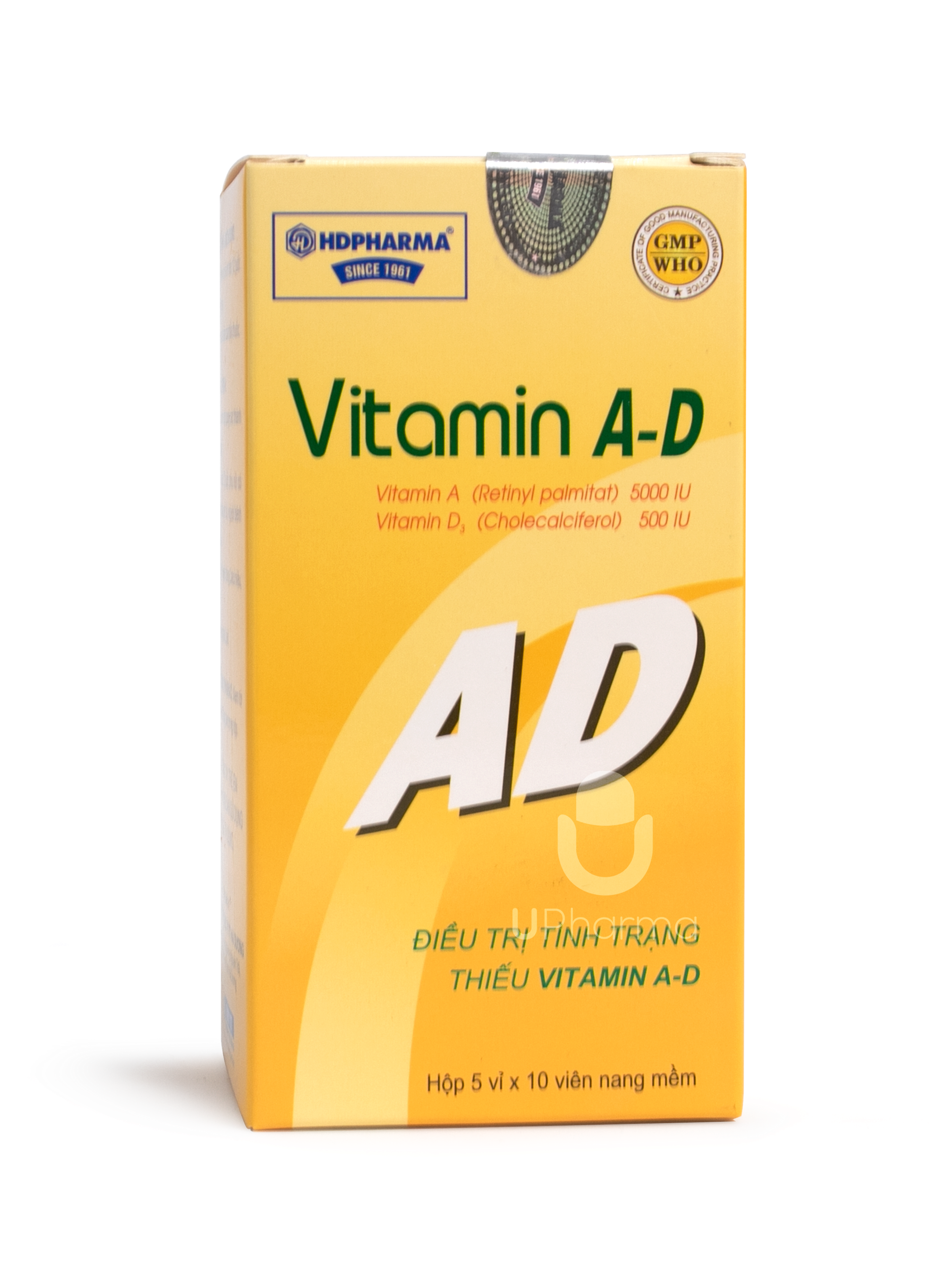 Viên uống Vitamin A-D dự phòng và điều trị các triệu chứng do thiếu Vitamin A-D (Hộp 5 vỉ x 10 viên)