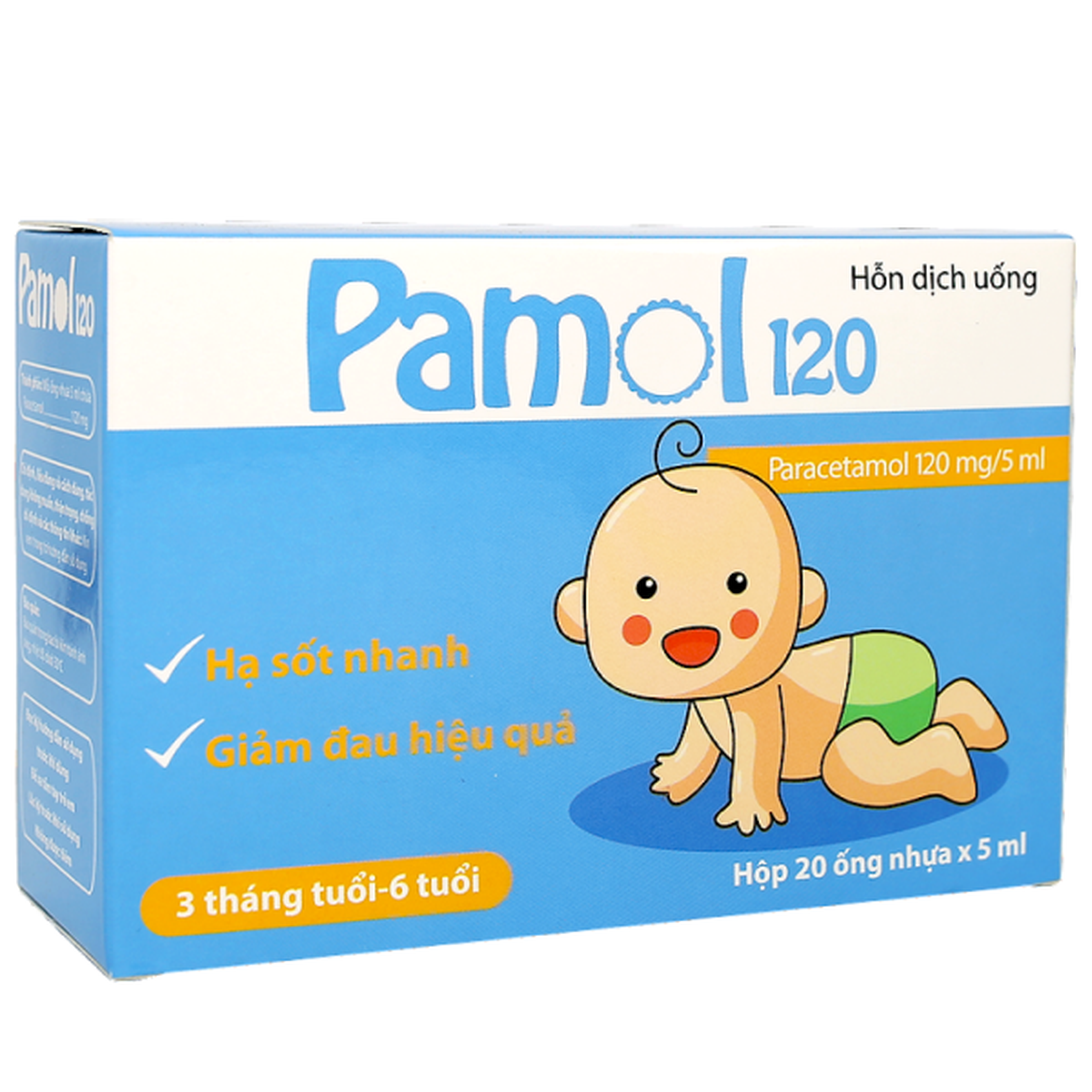 Hỗn dịch uống Pamol dùng hạ sốt, giảm đau cho bé nhanh chóng hiệu quả (4 vỉ x 5 ống x 5ml)