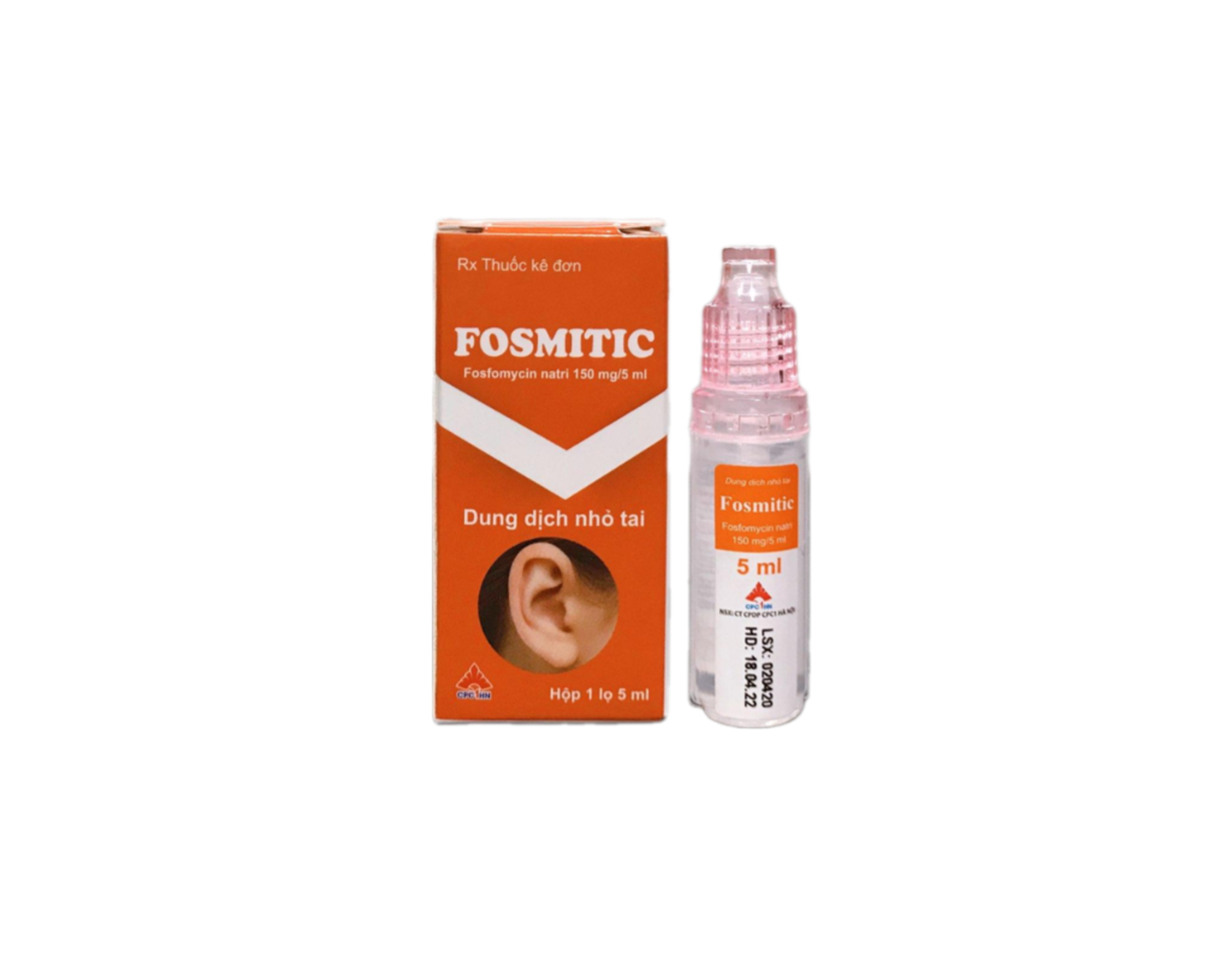 Thuốc nhỏ tai Fosmitic 150mg/5ml trị viêm tai giữa, viêm màng nhĩ, viêm tai ngoài (Hộp 1 ống 5ml)