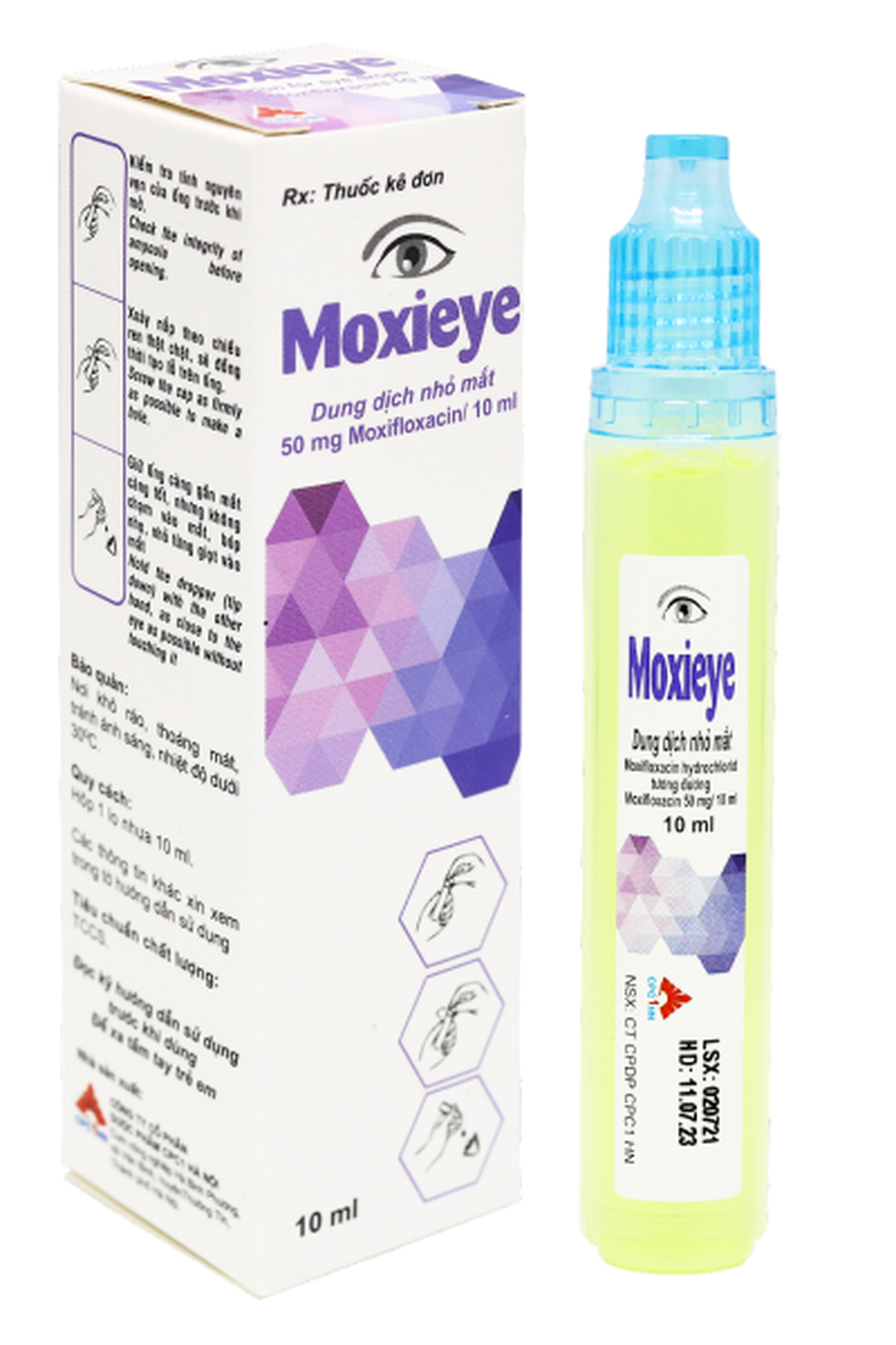 Thuốc nhỏ mắt Moxieye 0.5% phòng ngừa và điều trị nhiễm khuẩn mắt do các chủng vi khuẩn nhạy cảm (Hộp 1 ống 10ml)