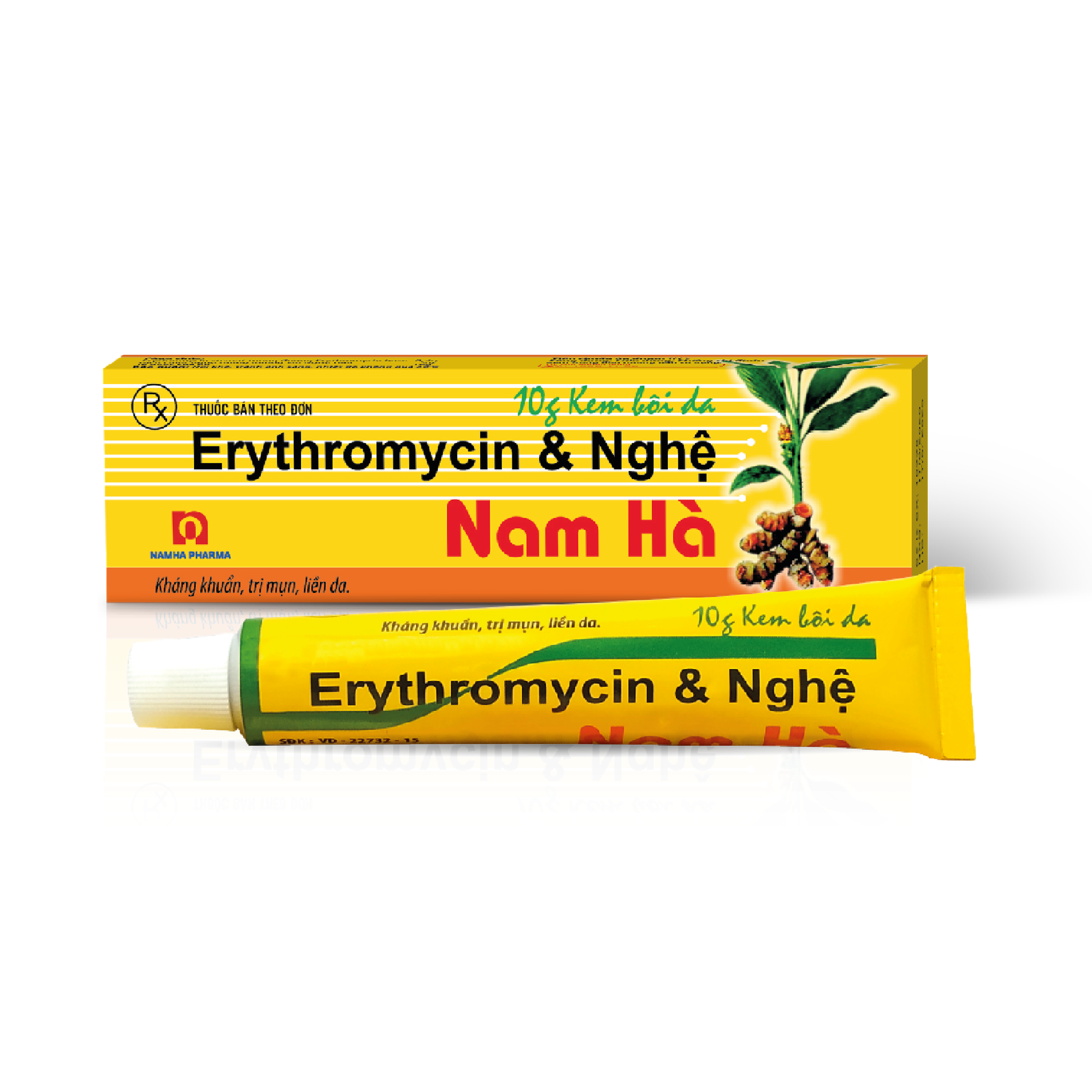 Kem bôi Erythromycin & Nghệ Nam Hà kháng khuẩn, trị mụn, liền da (Hộp 1 tuýp 10g)