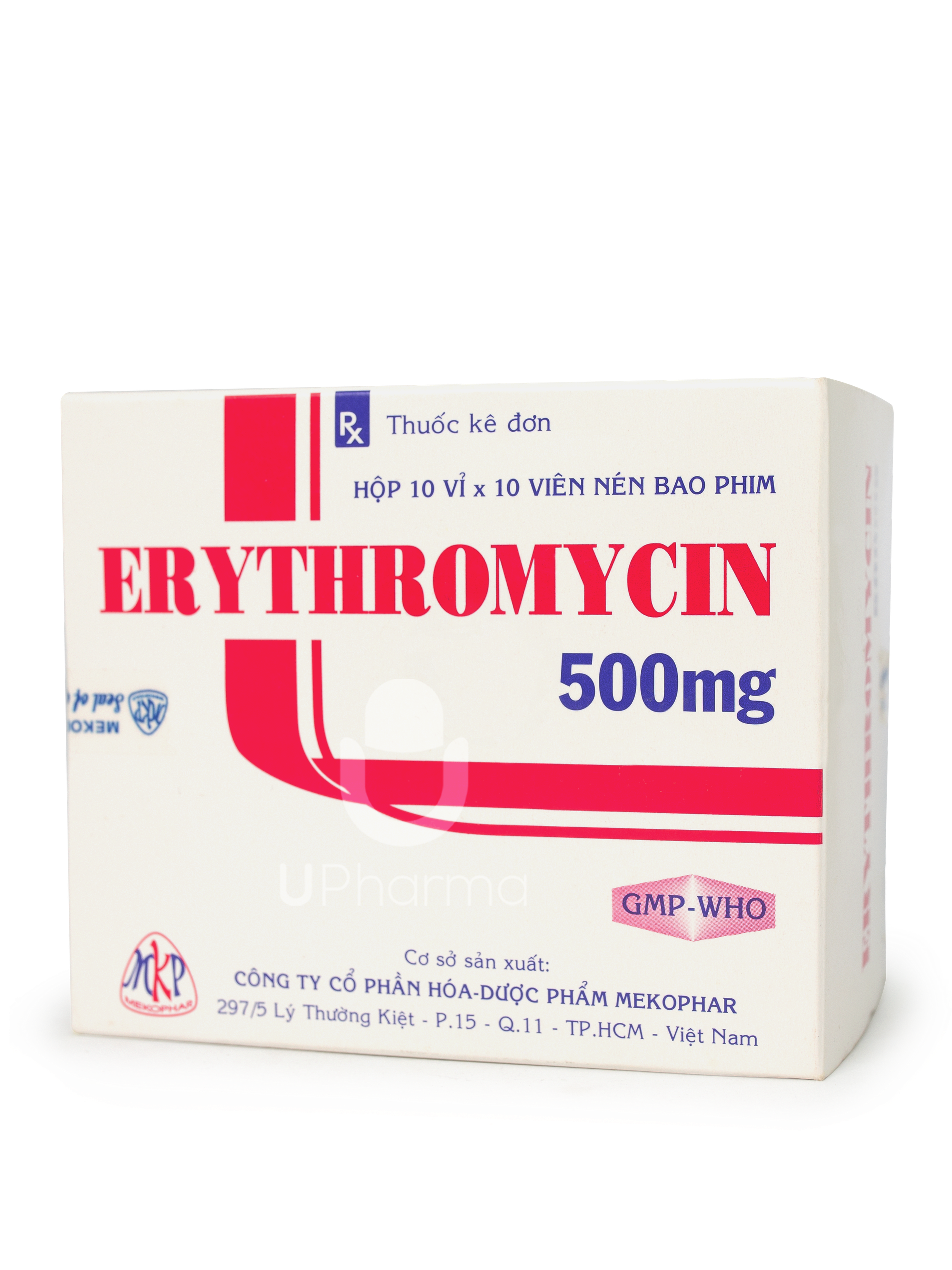 Thuốc Erythromycin 500mg điều trị nhiễm khuẩn đường hô hấp (Hộp 10 vỉ x 10 viên)