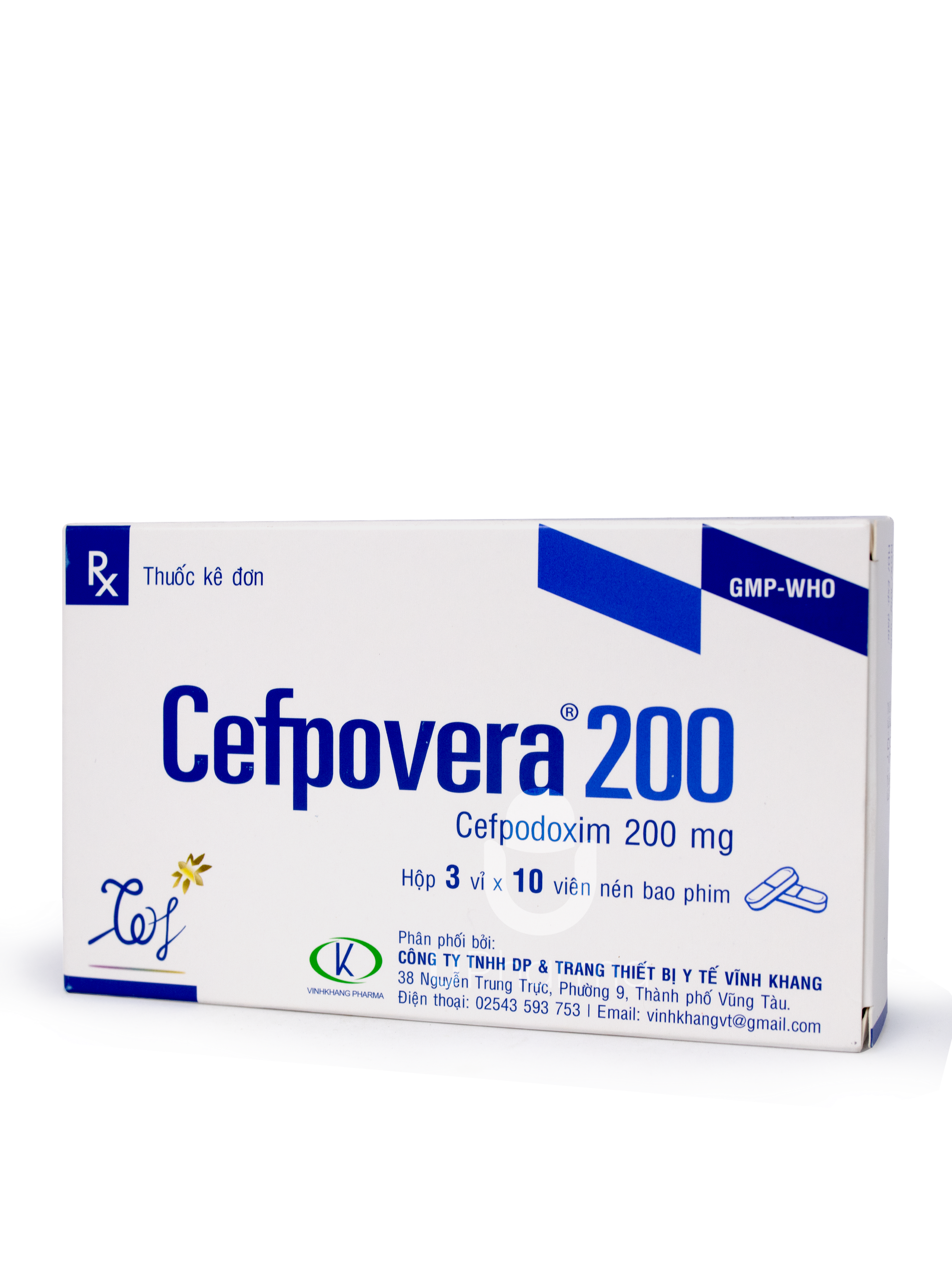 Kháng sinh Cefpovera 200 giúp điều trị các nhiễm khuẩn do các chủng vi khuẩn nhạy cảm với Cefpodoxim (Hộp 3 vỉ x 10 viên)