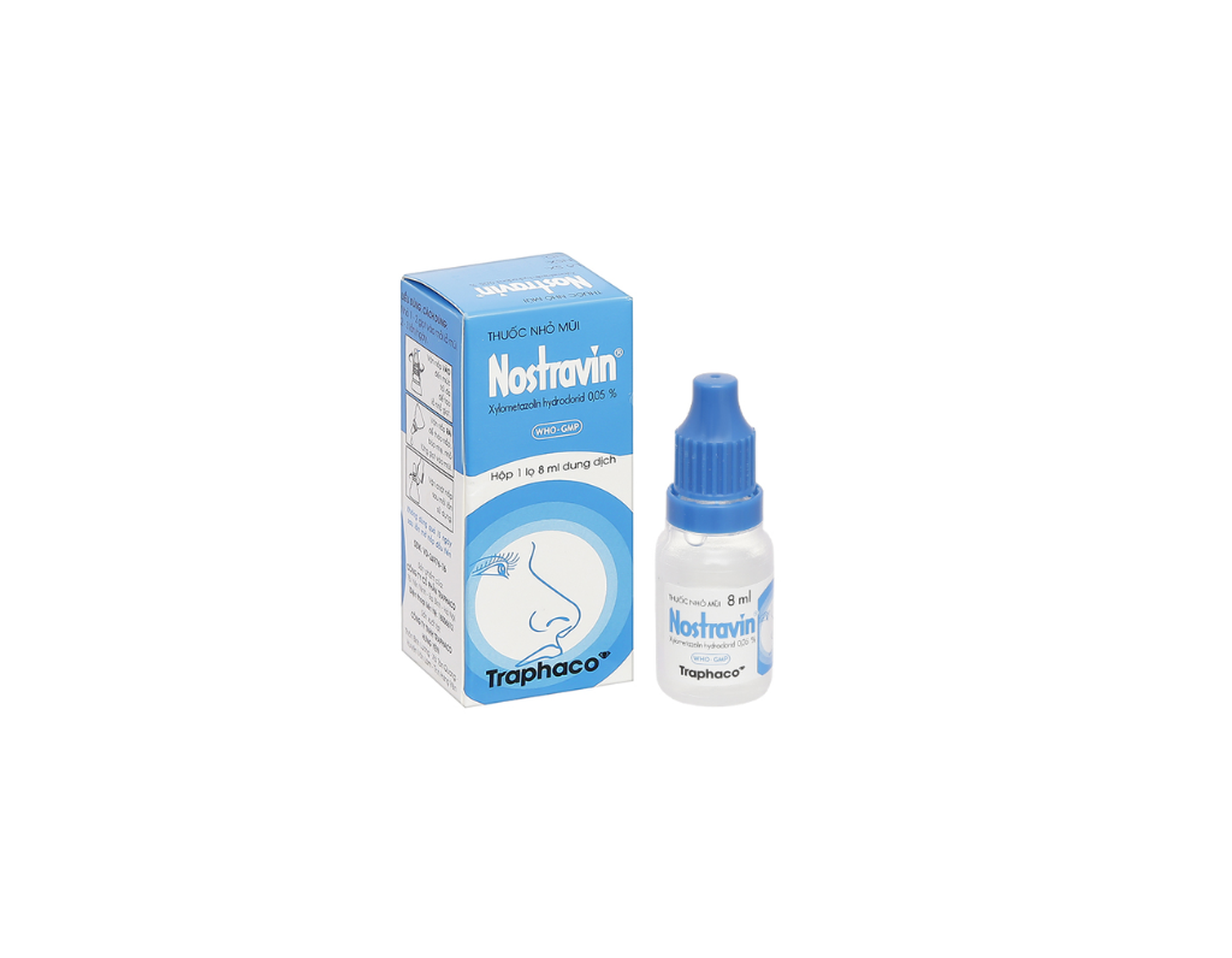 Thuốc nhỏ mũi Nostravin 0.05% giảm ngạt và xung huyết mũi (Hộp 1 lọ 8ml)