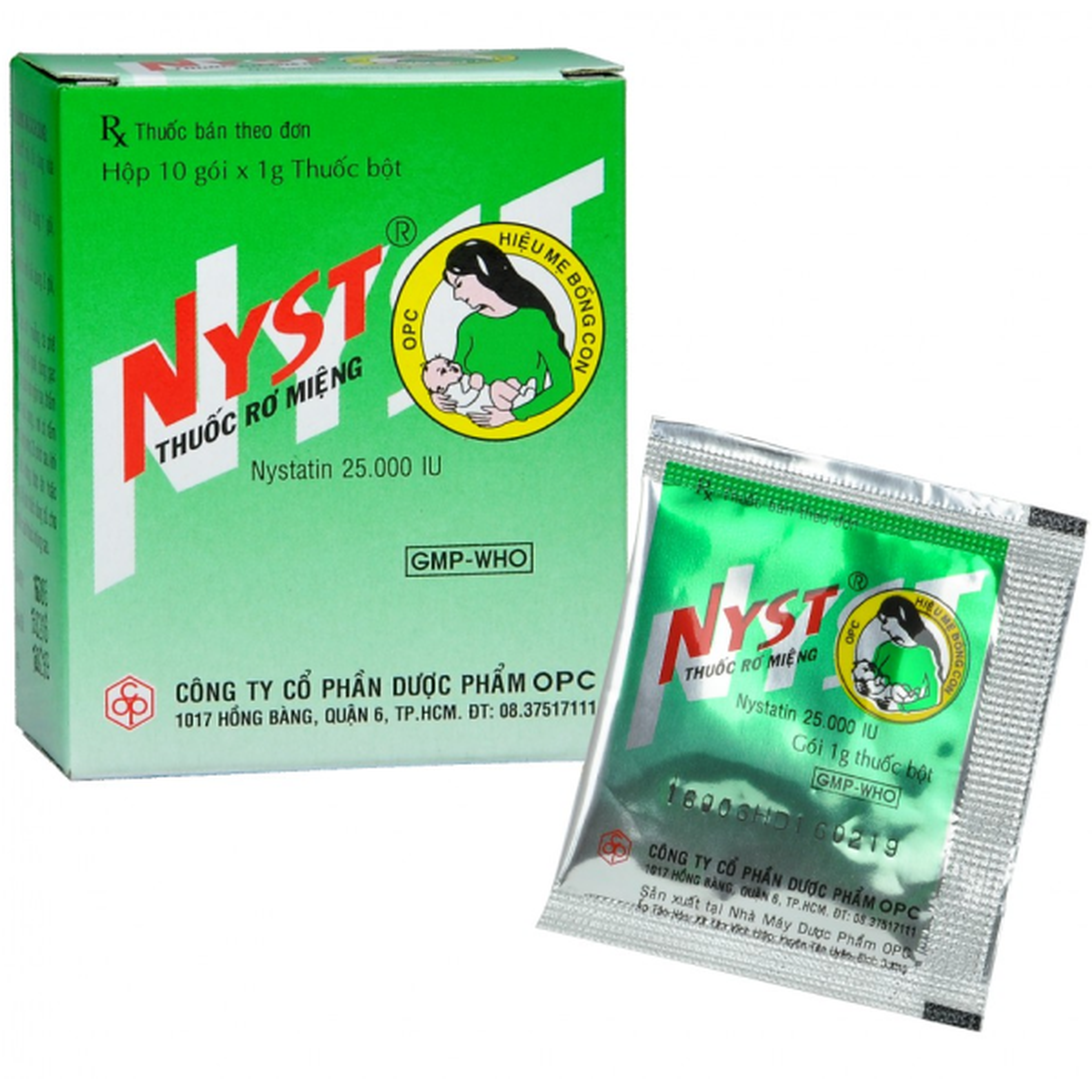 Thuốc bột Nyst trị tưa miệng, viêm miệng, lưỡi bị mất nhú, lưỡi đẹn, viêm họng do Candida albicans (Hộp 10 gói)