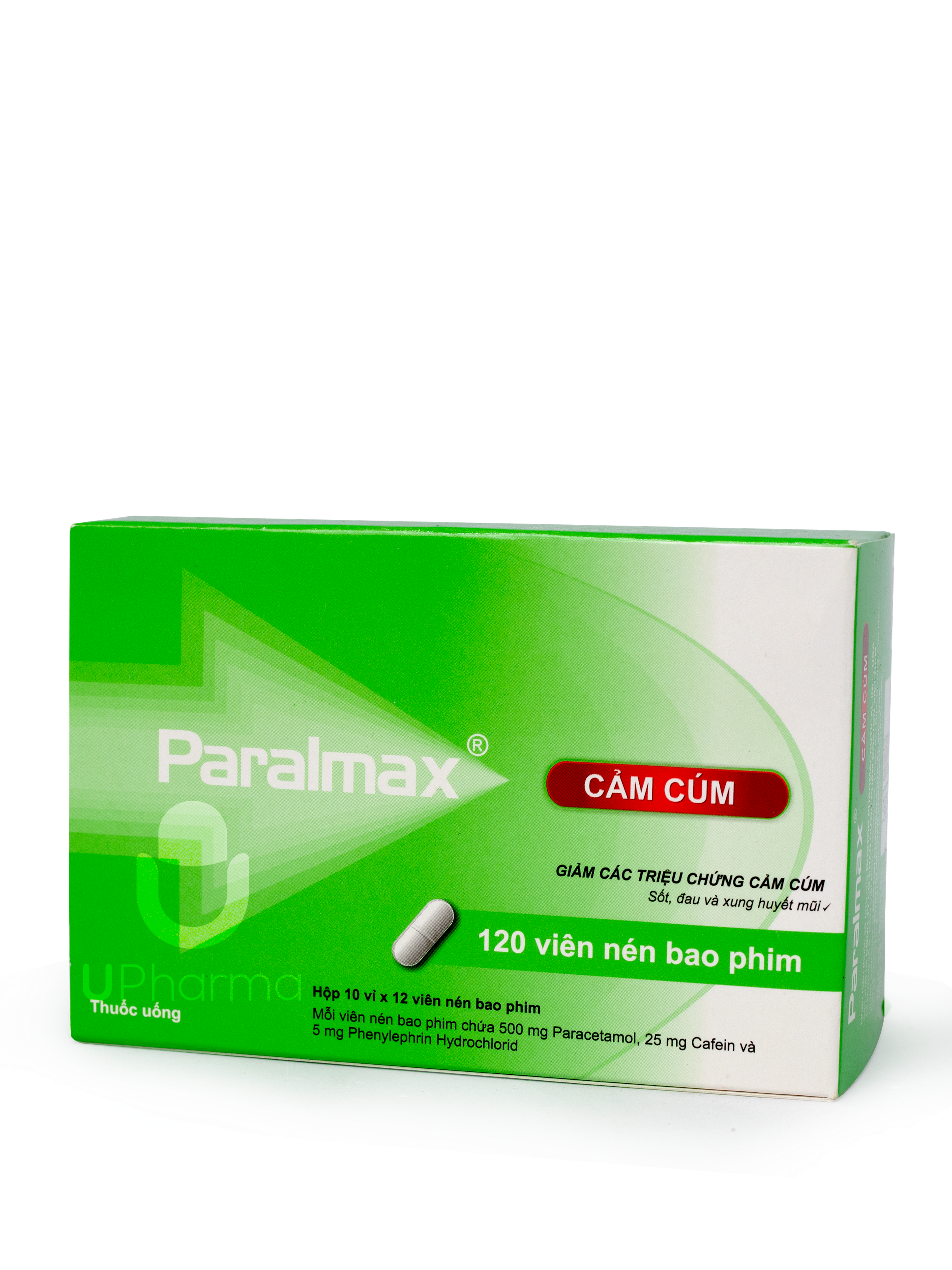 Thuốc Paralmax cảm cúm giảm các triệu chứng sốt, đau, xung huyết (Hộp 10 vỉ x 12 viên)