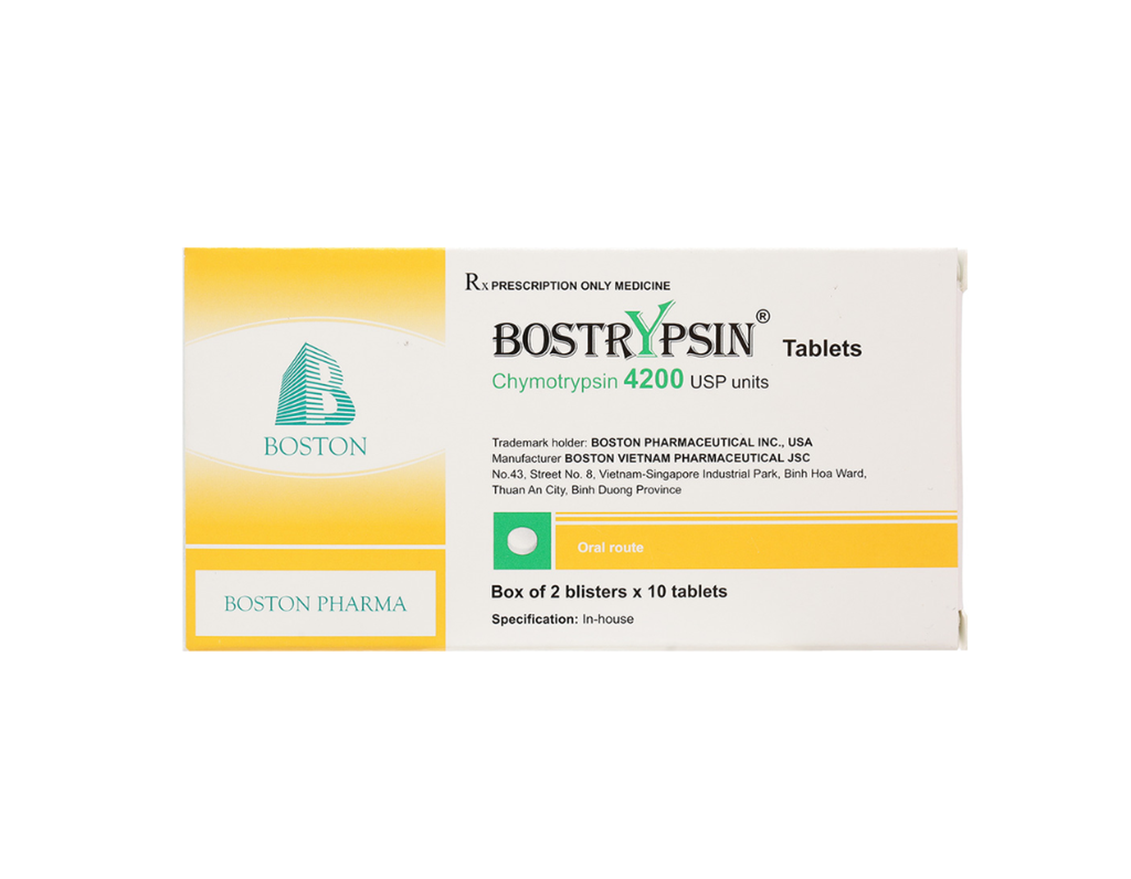 Thuốc Bostrypsin 4200IU điều trị phù nề sau chấn thương, sau phẫu thuật (Hộp 2 vỉ x 10 viên)