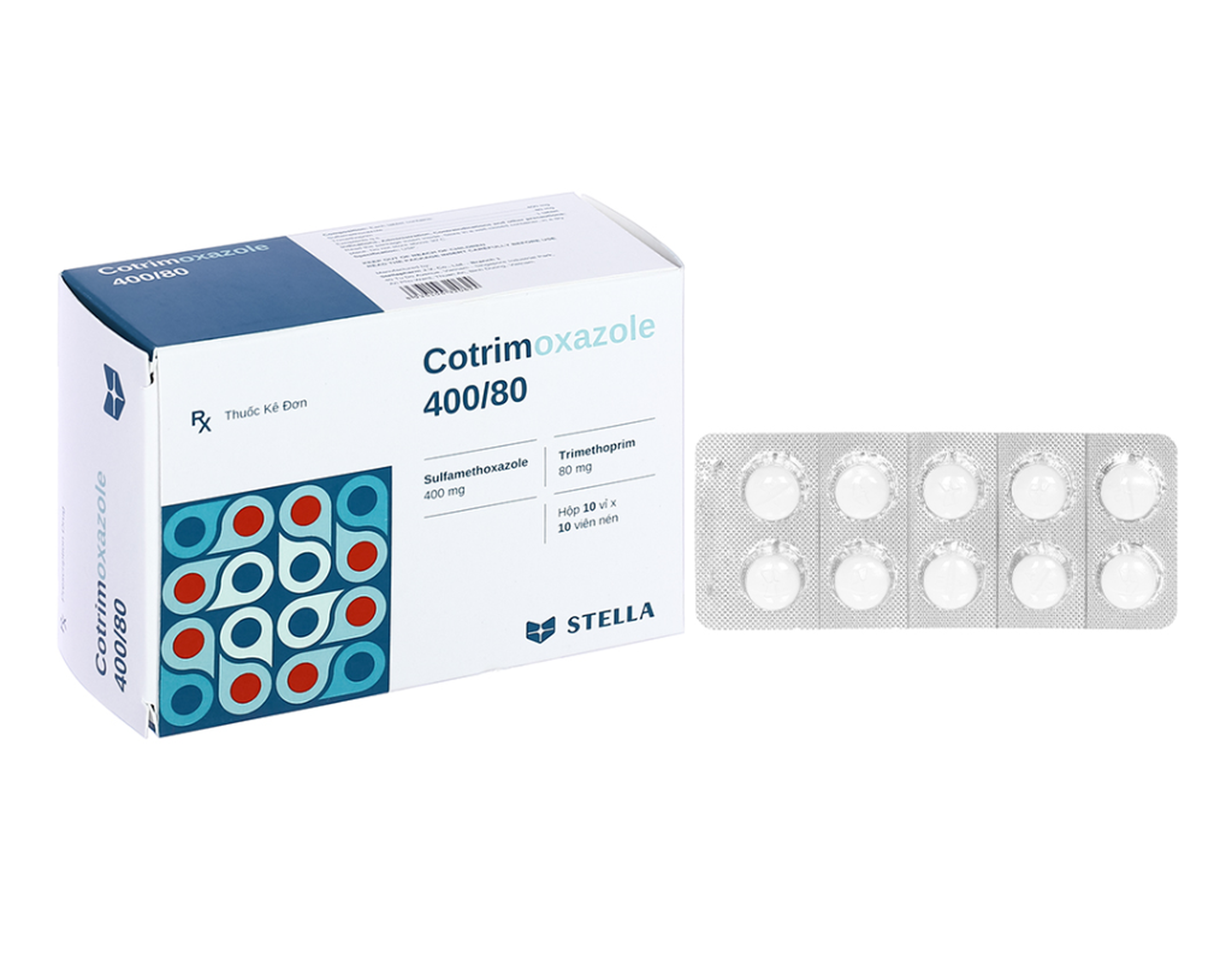 Thuốc Cotrimoxazole 400/80 điều trị nhiễm khuẩn đường hô hấp, đường tiêu hóa, đường tiết niệu (Hộp 10 vỉ x 10 viên)