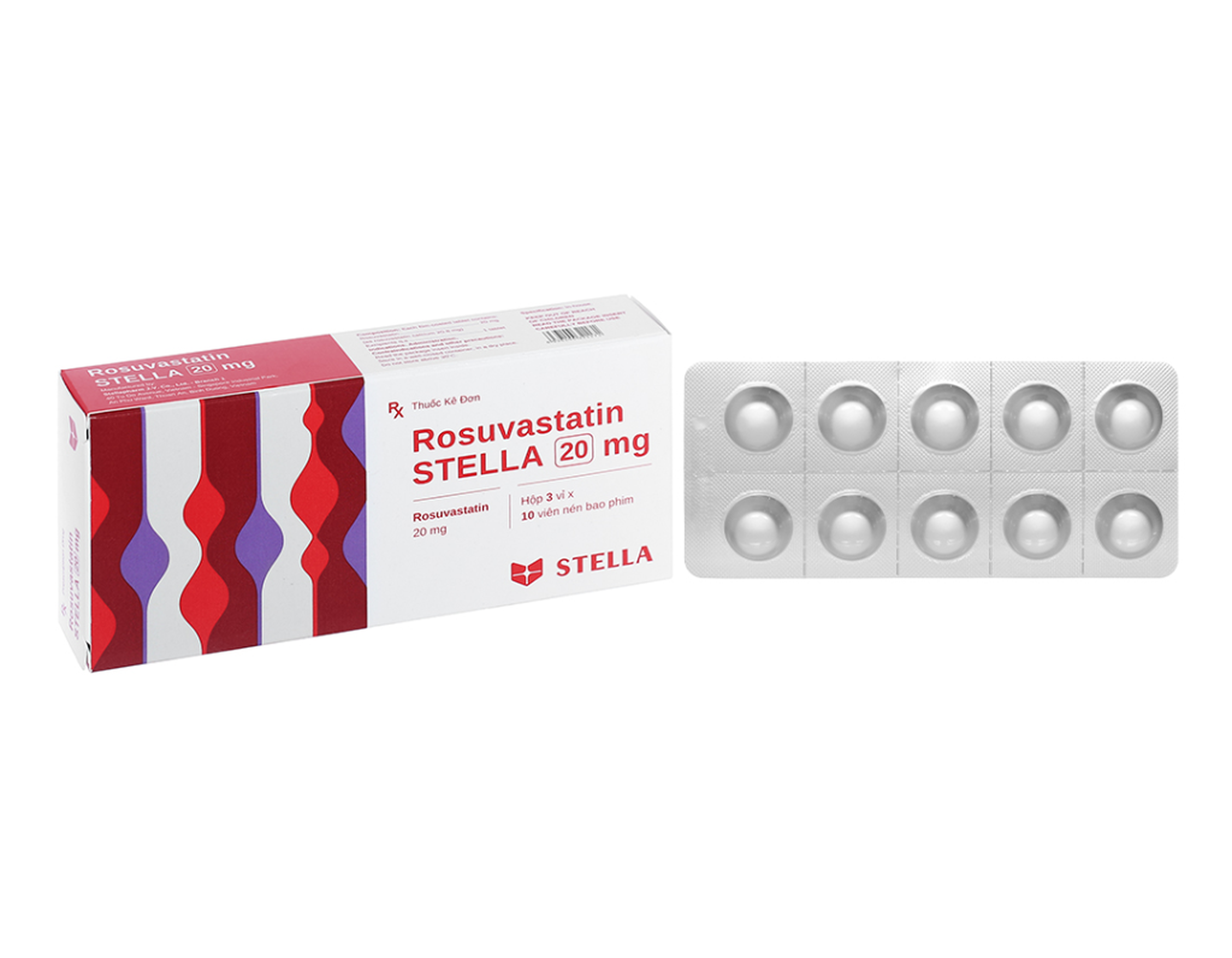 Thuốc Rosuvastatin STELLA 10mg điều trị tăng lipid máu (Hộp 3 vỉ x 10 viên)