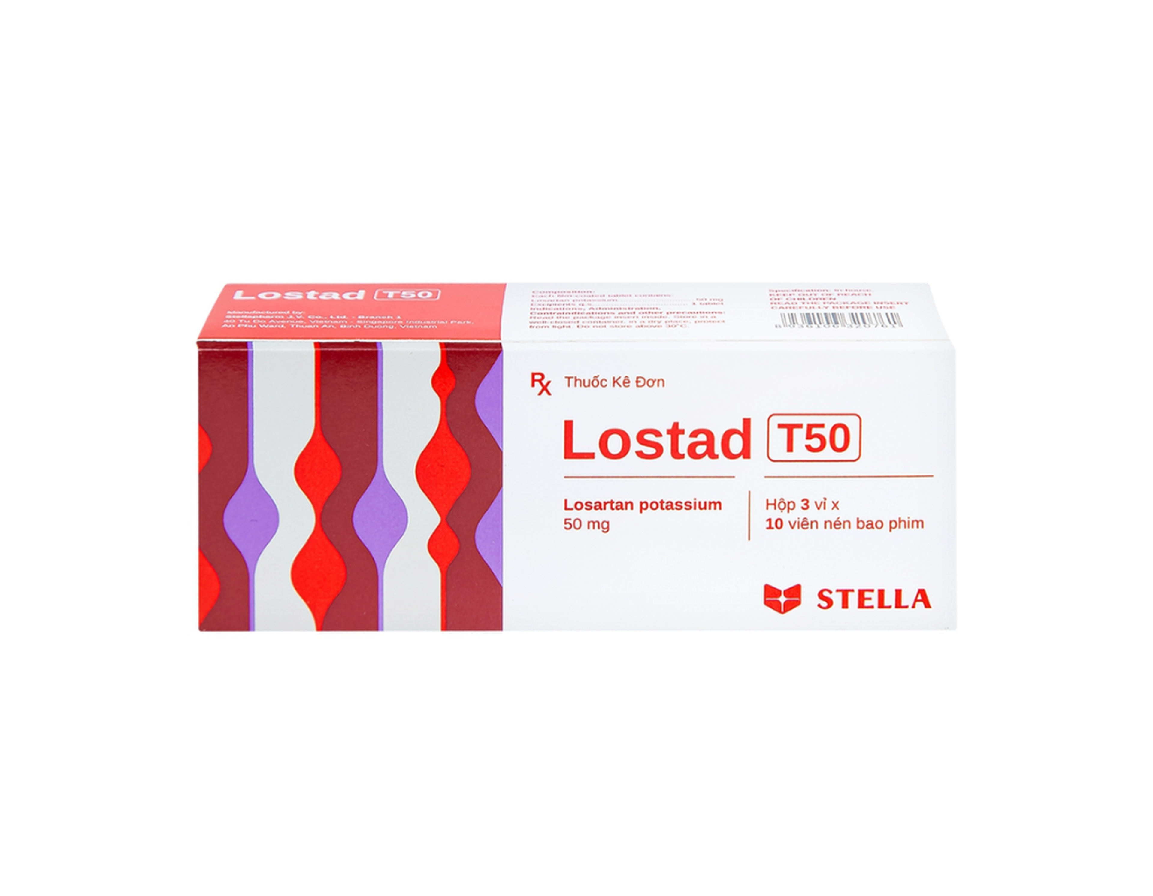 Thuốc Lostad T50 điều trị tăng huyết áp, suy tim, nhồi máu cơ tim (Hộp 3 vỉ x 10 viên)