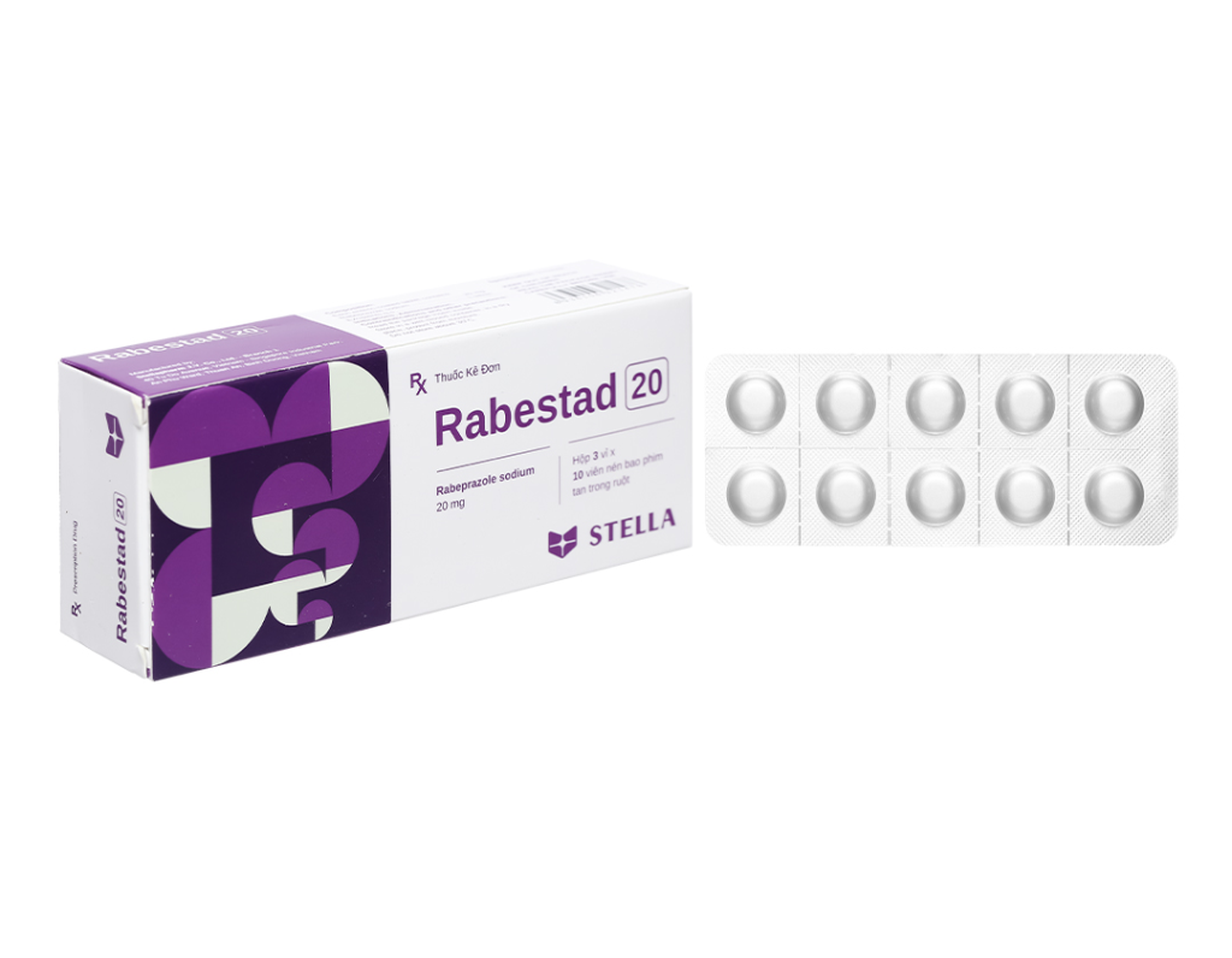 Thuốc Rabestad 20mg điều trị loét, trào ngược dạ dày - thực quản (Hộp 3 vỉ x 10 viên)