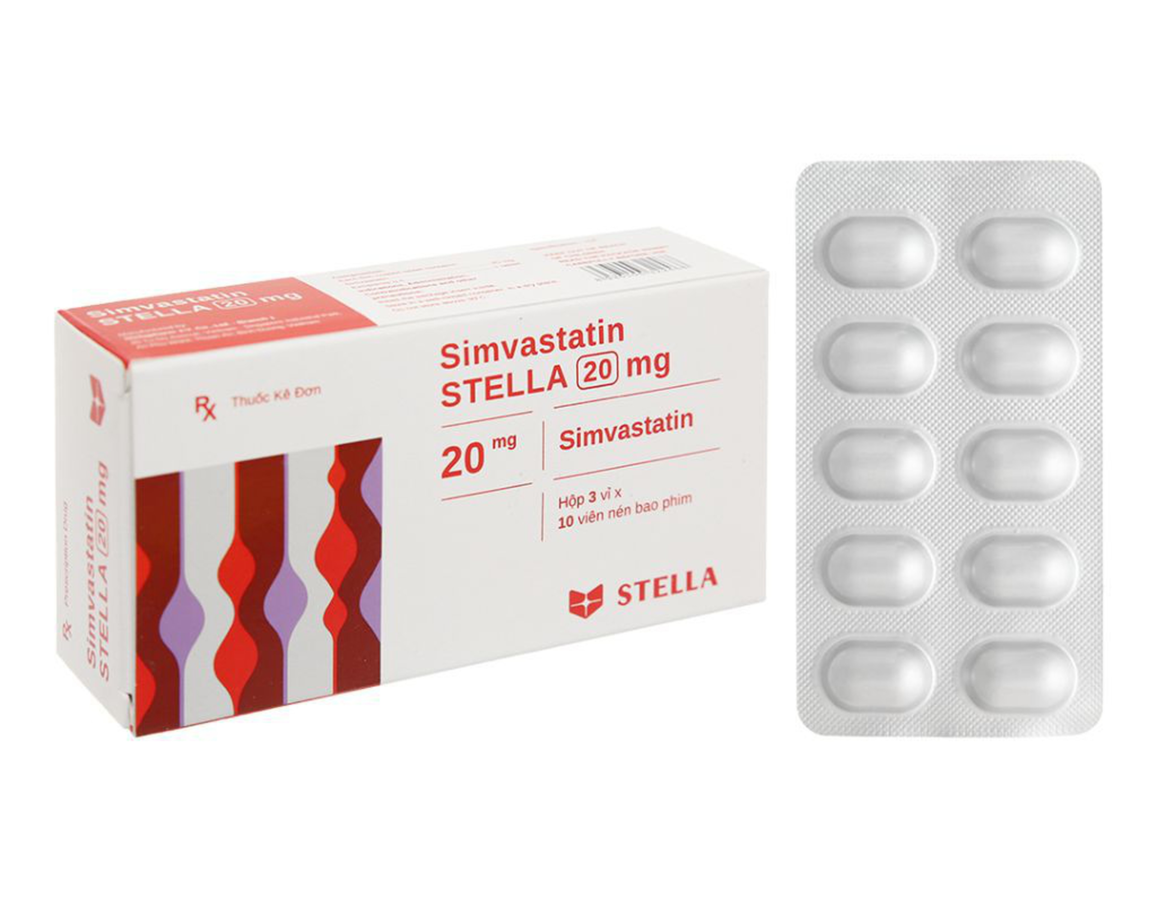 Thuốc Simvastatin STELLA 20mg điều trị tăng cholesterol máu (Hộp 3 vỉ x 10 viên)