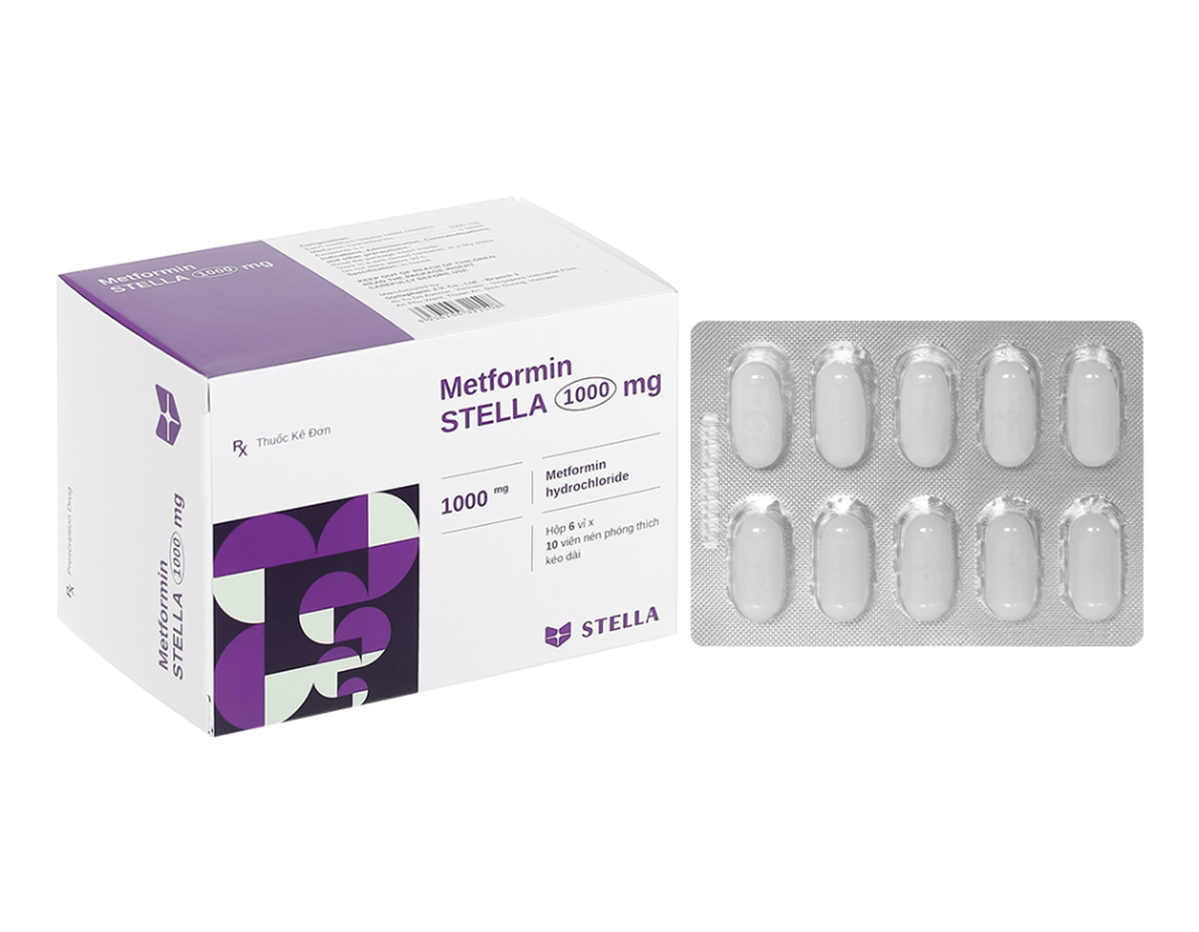 Thuốc Metformin STELLA 1000mg điều trị bệnh đái tháo đường type 2 (Hộp 6 vỉ x 10 viên)