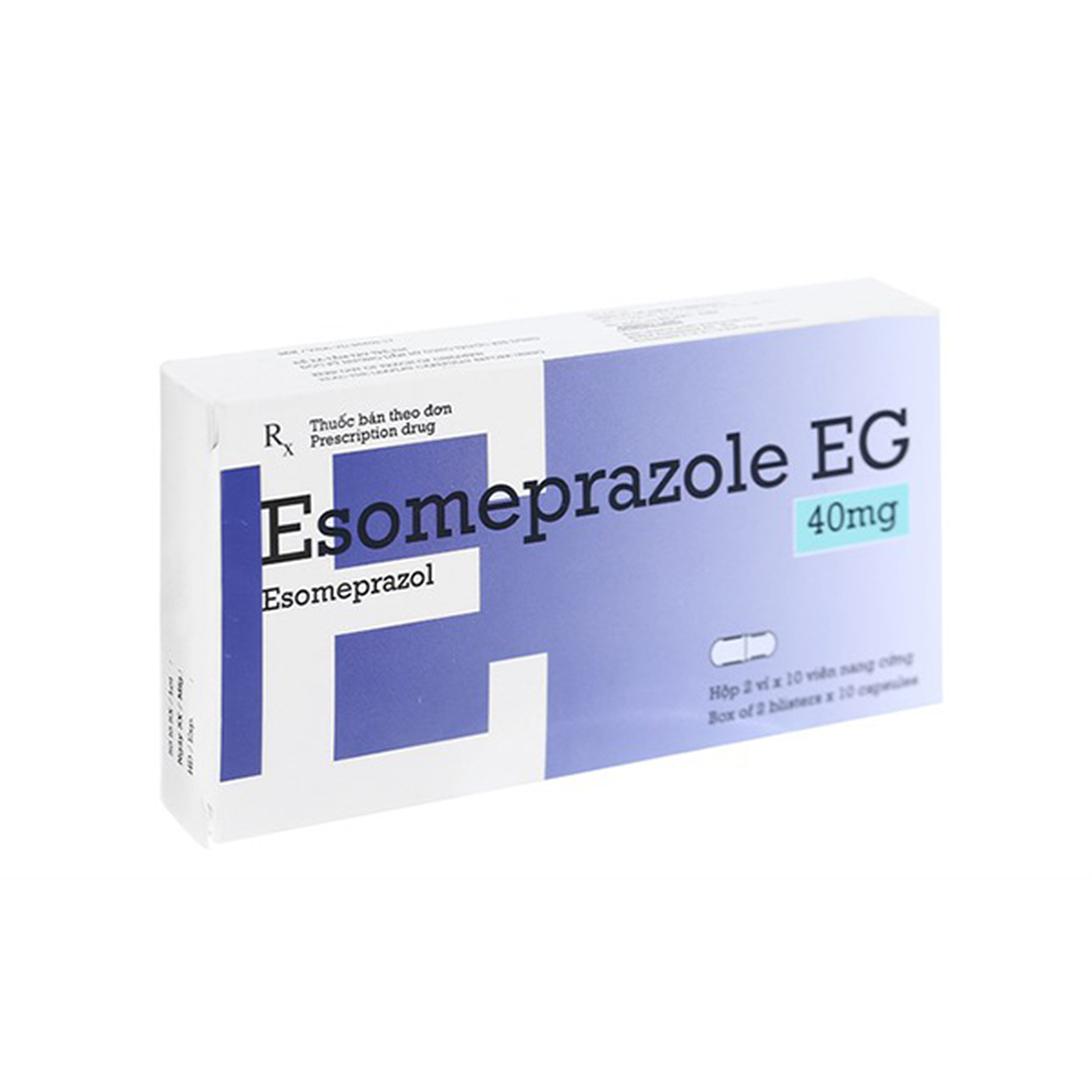 Thuốc Esomeprazole EG 40mg trị trào ngược dạ dày, thực quản (Hộp 2 vỉ x 10 viên)