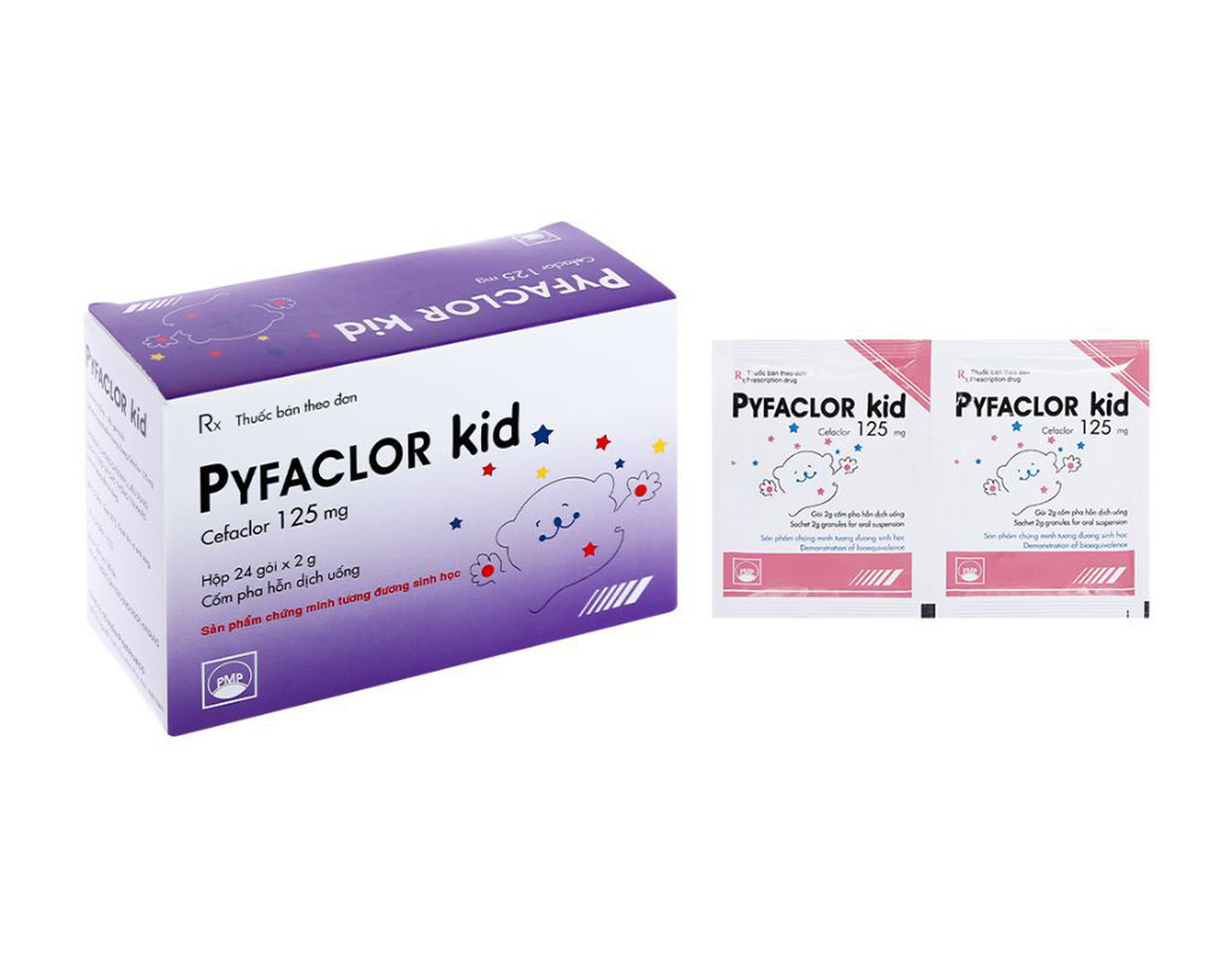 Cốm pha hỗn dịch uống Pyfaclor kid 125mg điều trị nhiễm khuẩn hô hấp, nhiễm khuẩn tiết niệu, nhiễm khuẩn da và mô mềm (Hộp 24 gói x 2g)