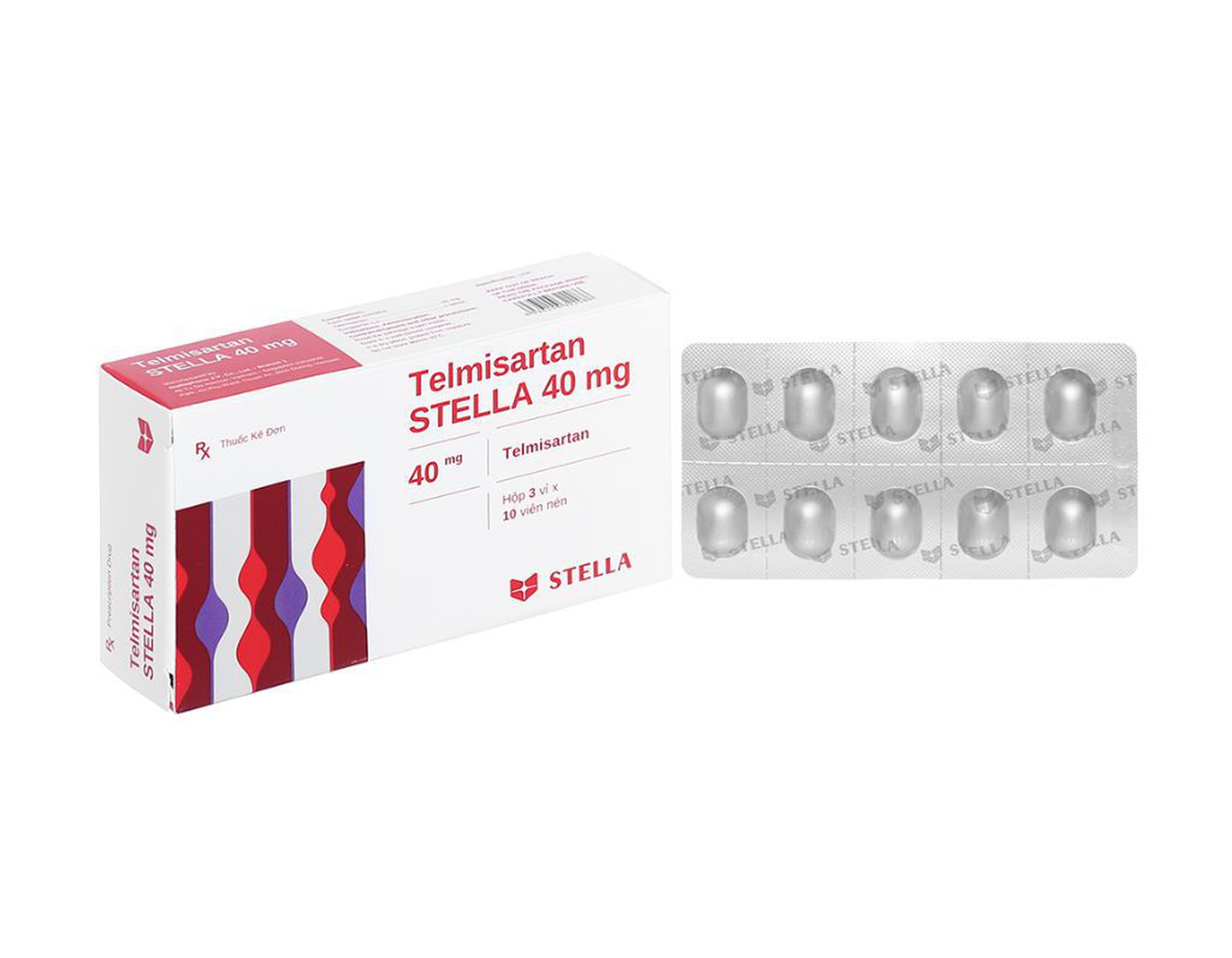 Thuốc Telmisartan STELLA 40mg điều trị bệnh tăng huyết áp, phòng ngừa và điều trị bệnh tim mạch (Hộp 3 vỉ x 10 viên)