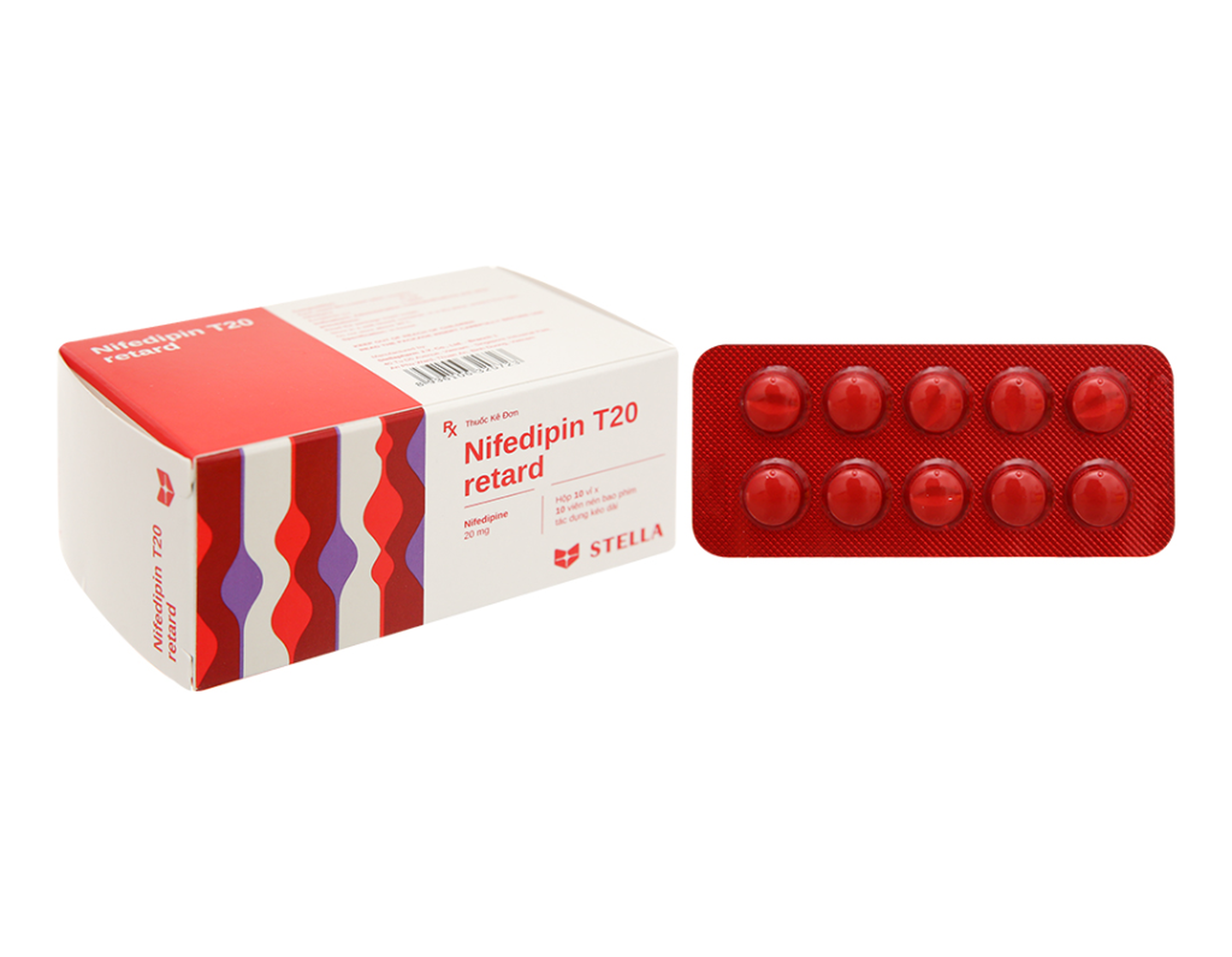 Thuốc Nifedipin T20 retard điều trị tăng huyết áp và dự phòng đau thắt ngực (Hộp 10 vỉ x 10 viên)