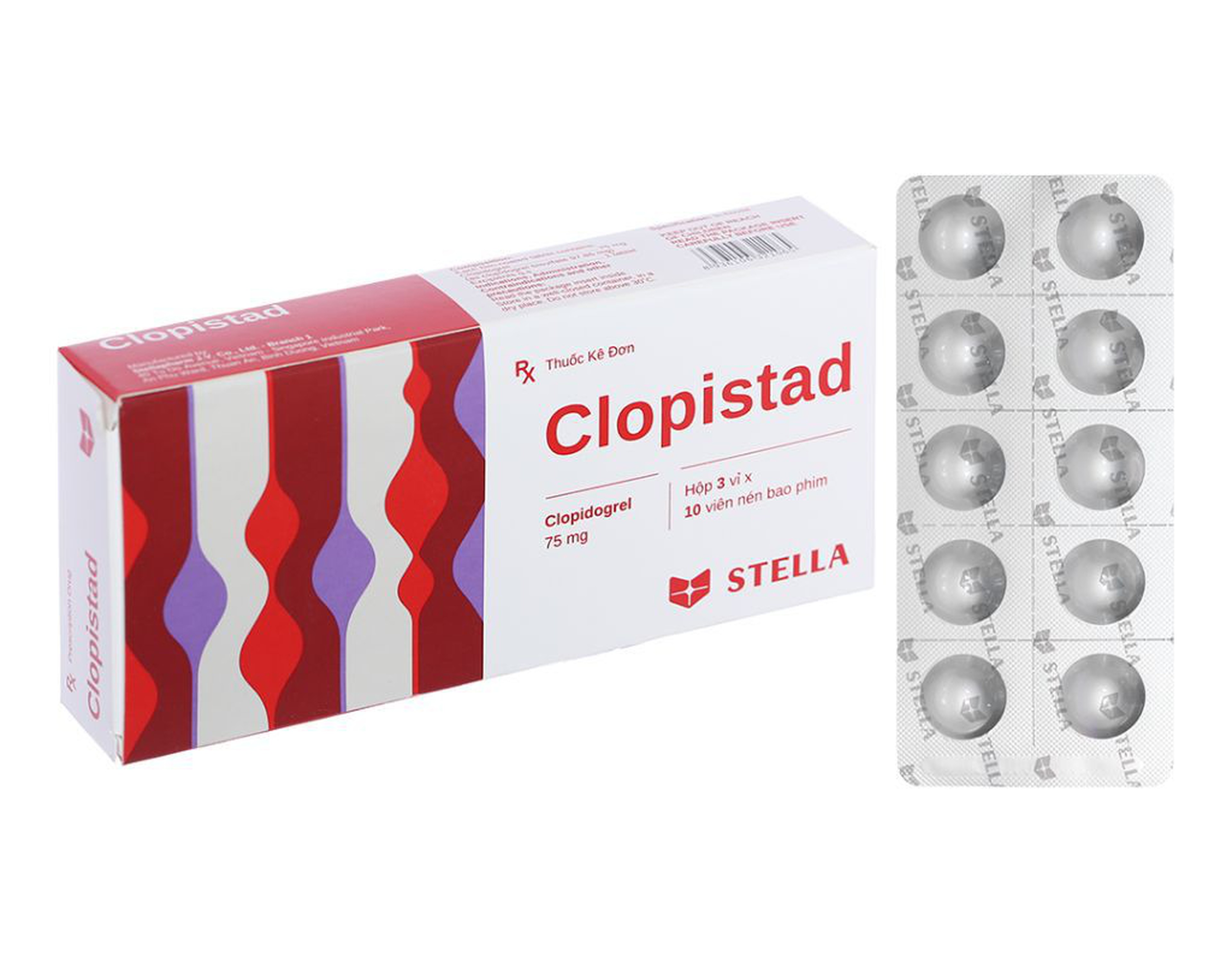 Thuốc Clopistad 75mg phòng ngừa các biến cố do huyết khối động mạch (Hộp 3 vỉ x 10 viên)