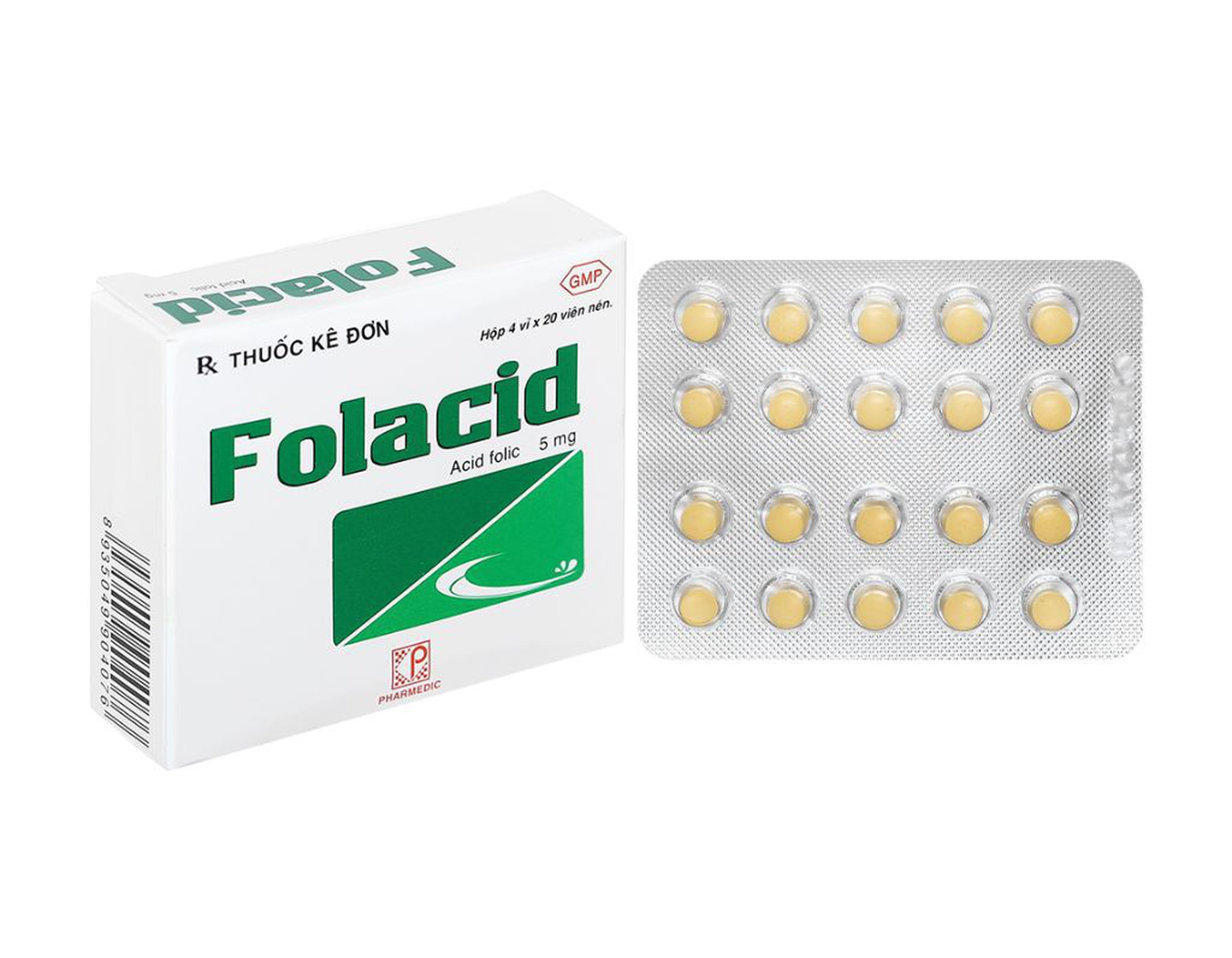 Thuốc Folacid 5mg phòng ngừa và điều trị thiếu acid folic (Hộp 4 vỉ x 20 viên)